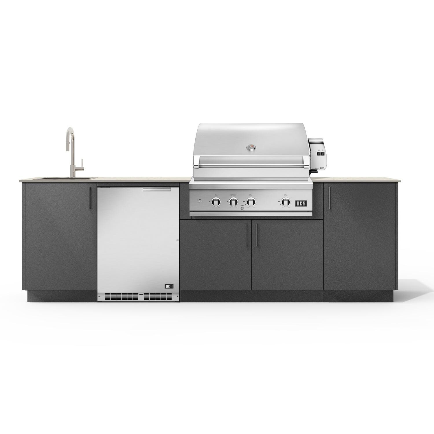 Urban Bonfire Dew 36 Outdoor Kitchen w/ DCS Natural Gas Grill, Sink, Refrigerator, Danae Dekton Countertop & Anthracite Finish - B-Dew-36-DCS-Danae-Anthracite