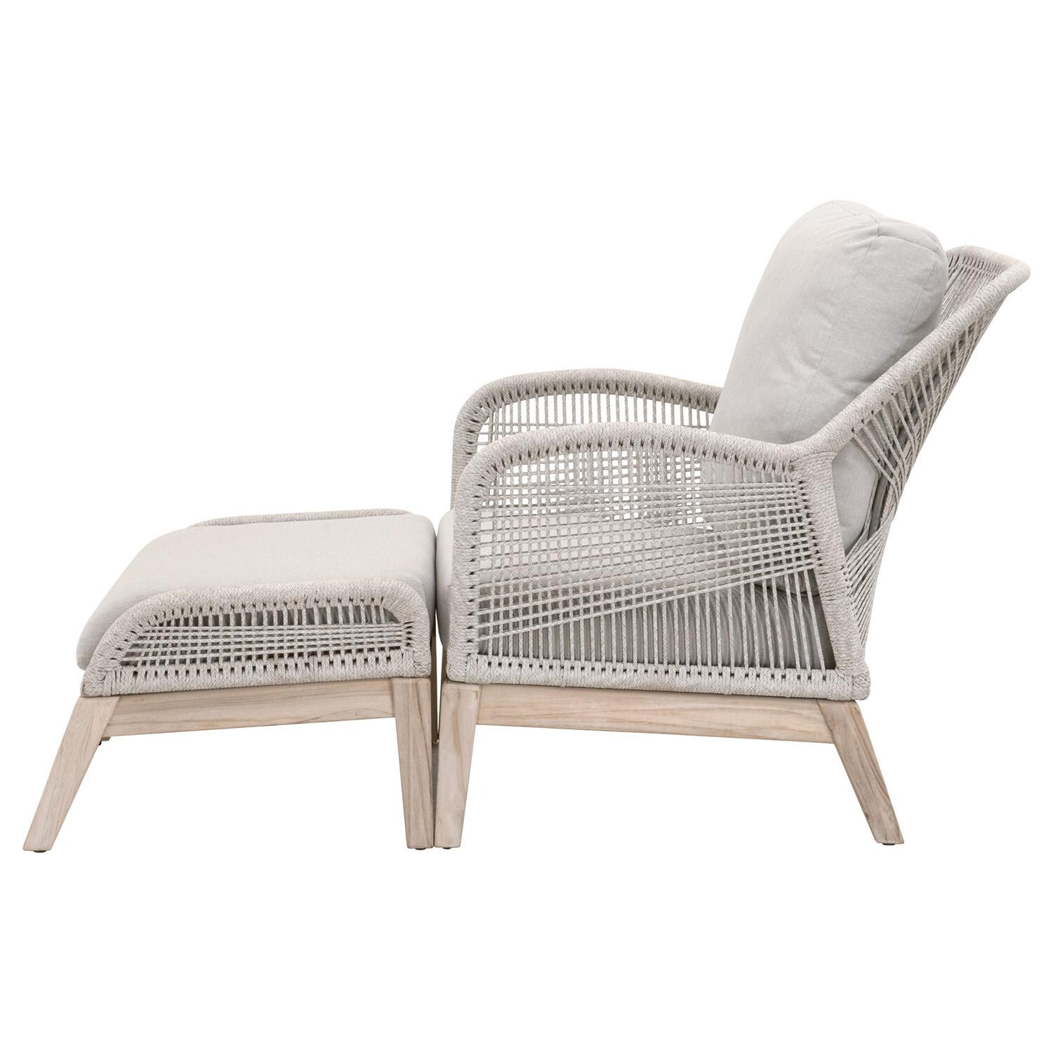 Lakeview Peninsula Way Woven Rope Ottoman in Taupe & White - Shown W/Chair Side View thumbnail