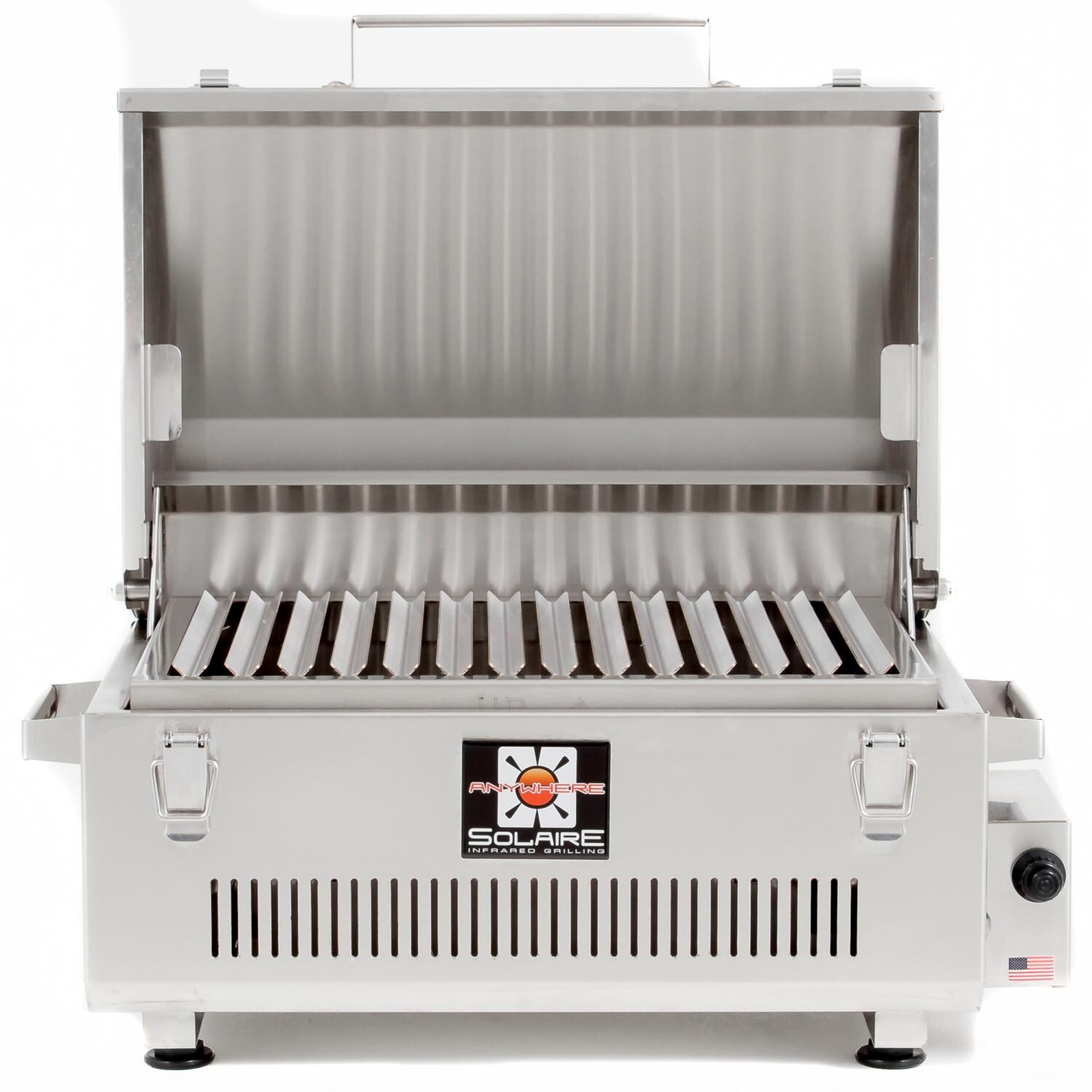 Solaire Gas Grills Go Anywhere 316 Grade Stainless Steel Portable Infrared Propane Gas Grill - Hood Open