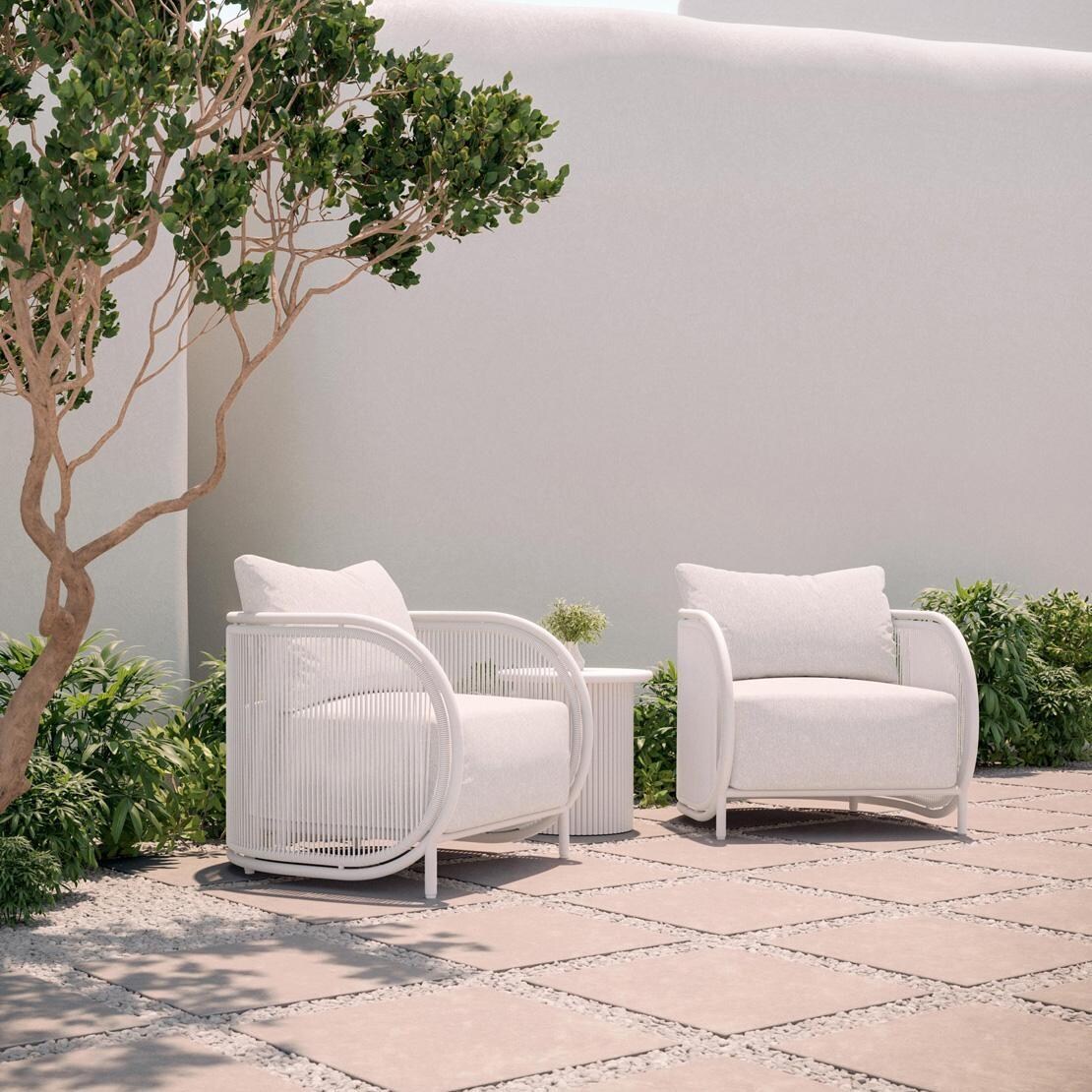 Kamari 3 Pc Woven Rope Seating Set in White Mist/Cloud by Azzurro Living