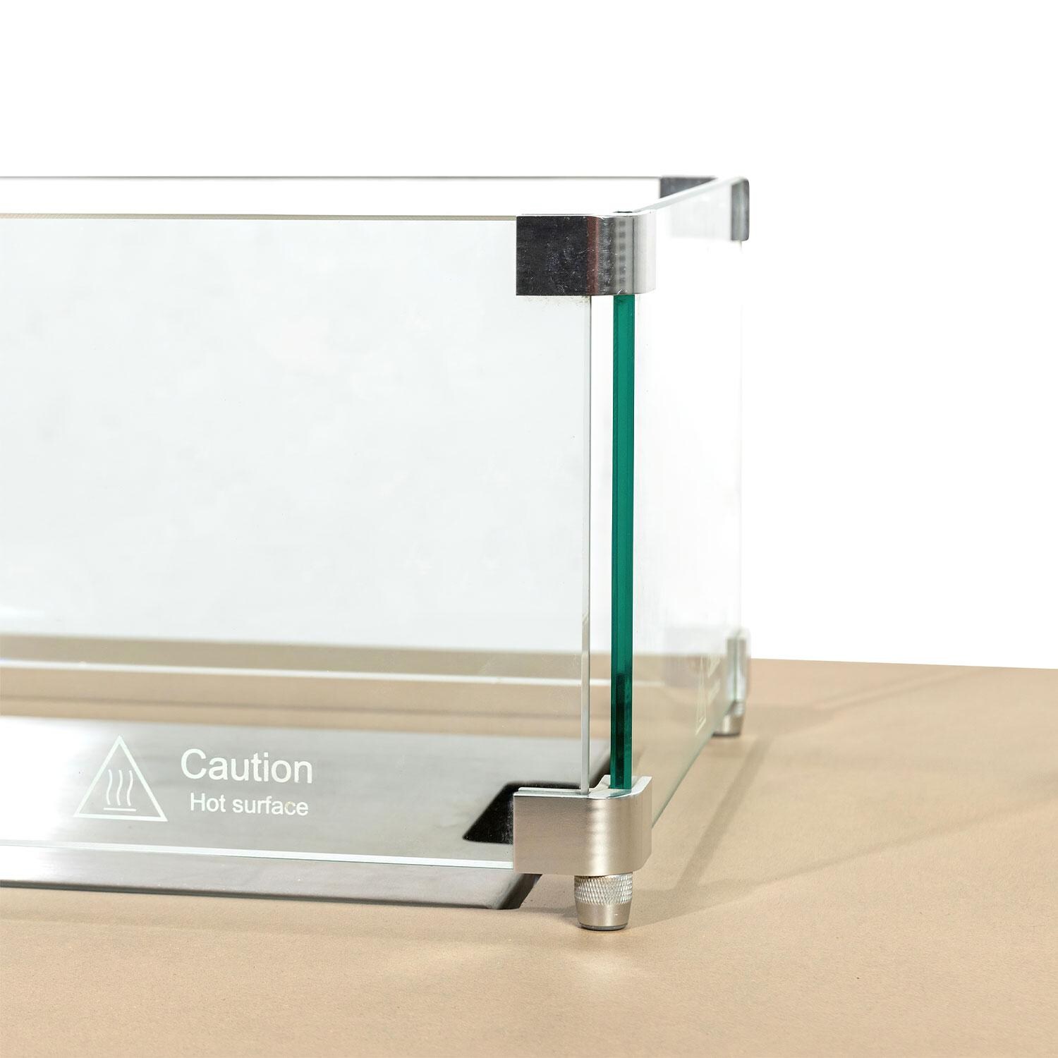 Glenwood 55-in Rectangular Concrete Natural Gas Fire Pit in Sand by Lakeview Outdoor Designs - Glass Wind Guard Full Mounting Bracket - White Background thumbnail