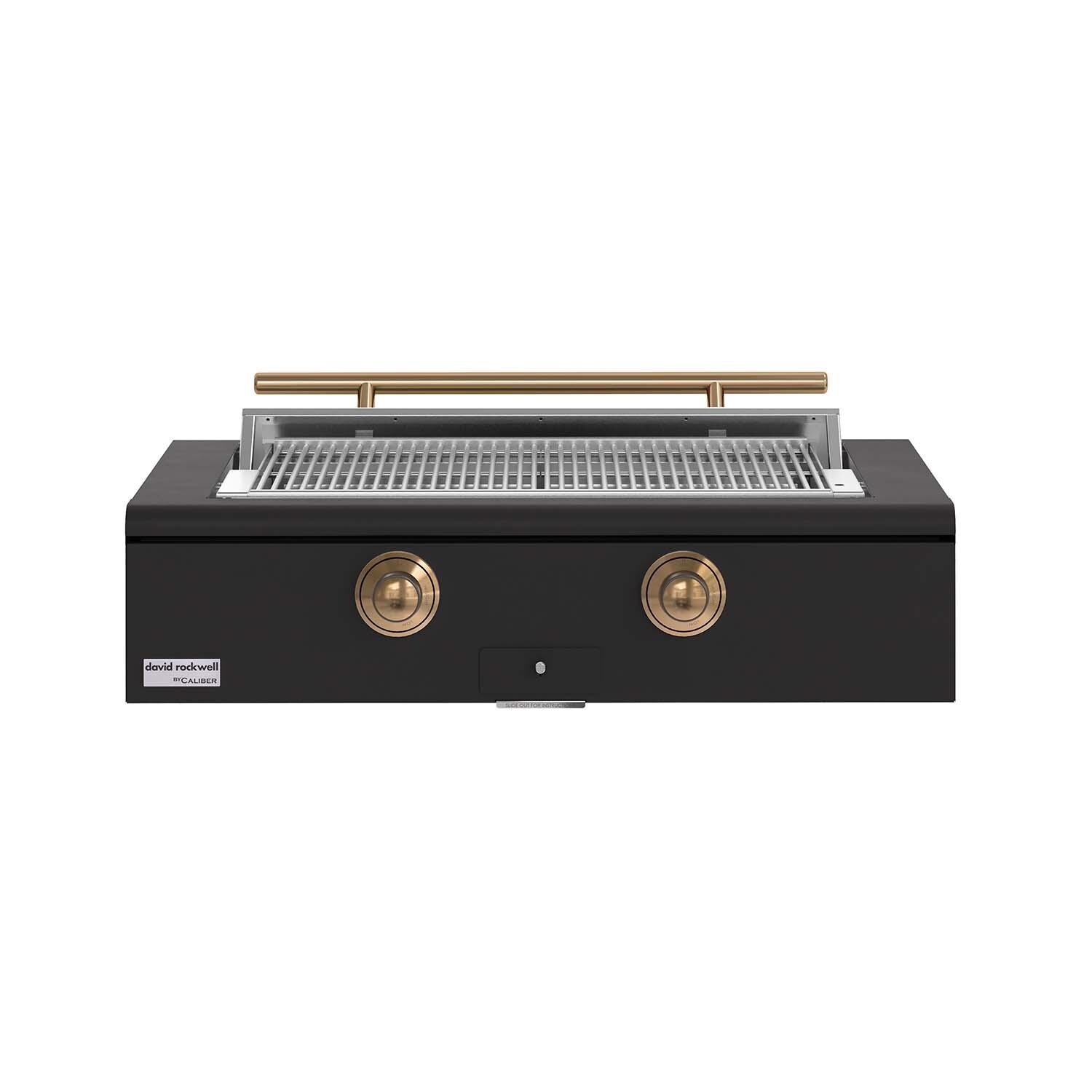 Caliber CRG-42BN00-A-085-H08 42-in Natural Gas Built-In Rockwell Grill - Ultra Matte Black w/ Gold Hardware - White Background thumbnail