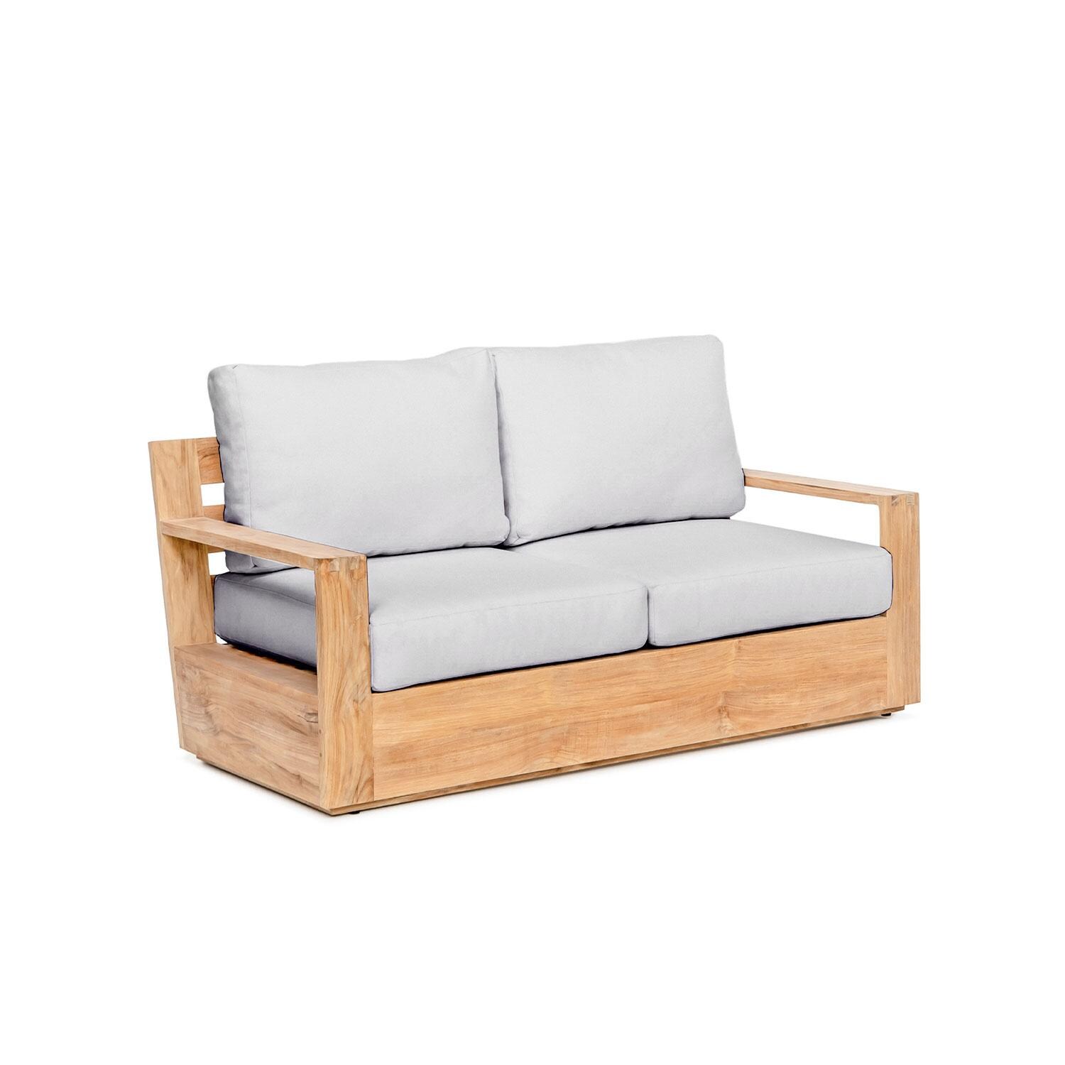 Scape Key 2 Person Teak Loveseat in Silver by Lakeview Outdoor Designs - Angled - White Background thumbnail
