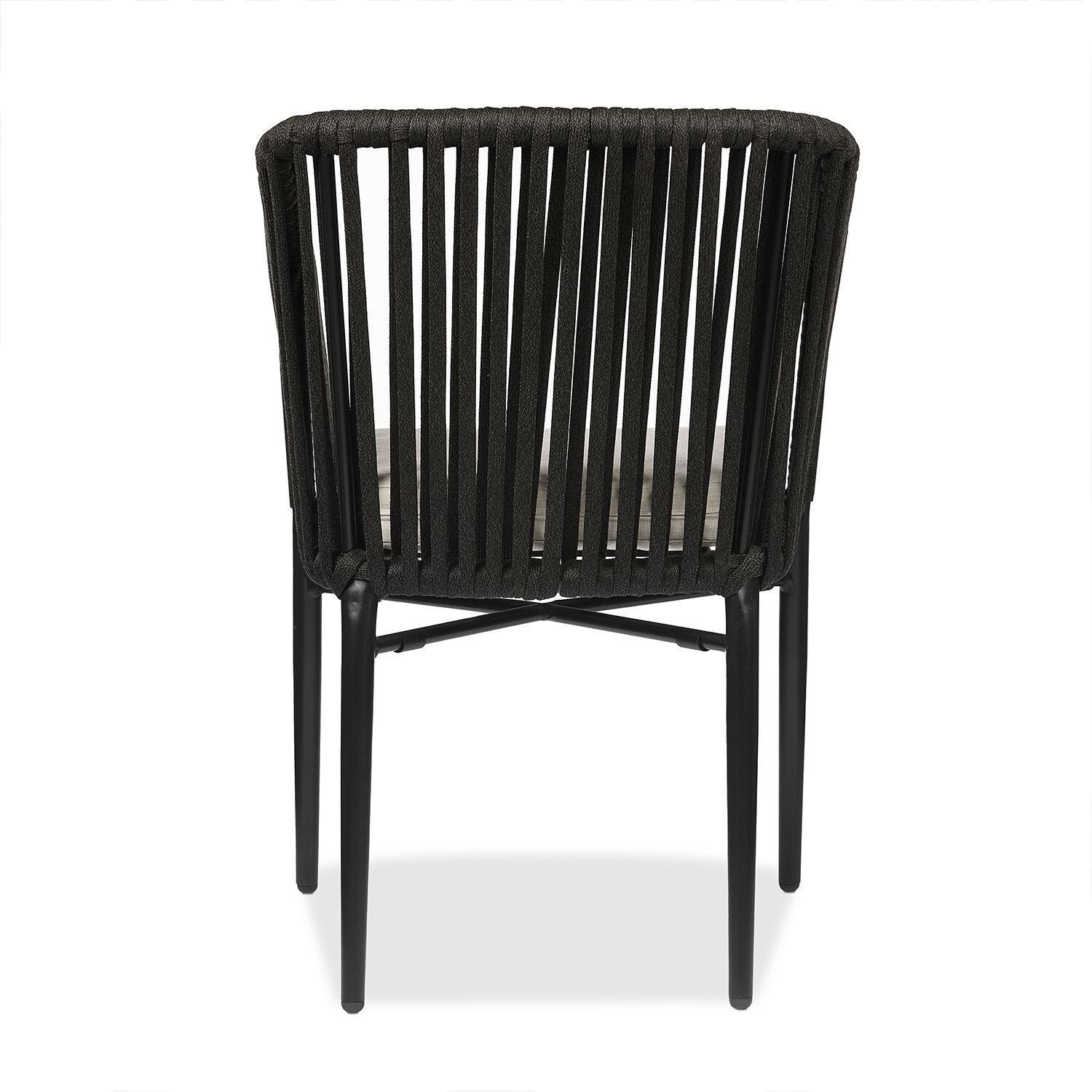 Canyon Bay 21 Inch Metal Outdoor Dining Chair Set of 2 in Black W/ Sunbrella Cushions by Lakeview Outdoor Designs - Single Chair - Rear View - White Background thumbnail