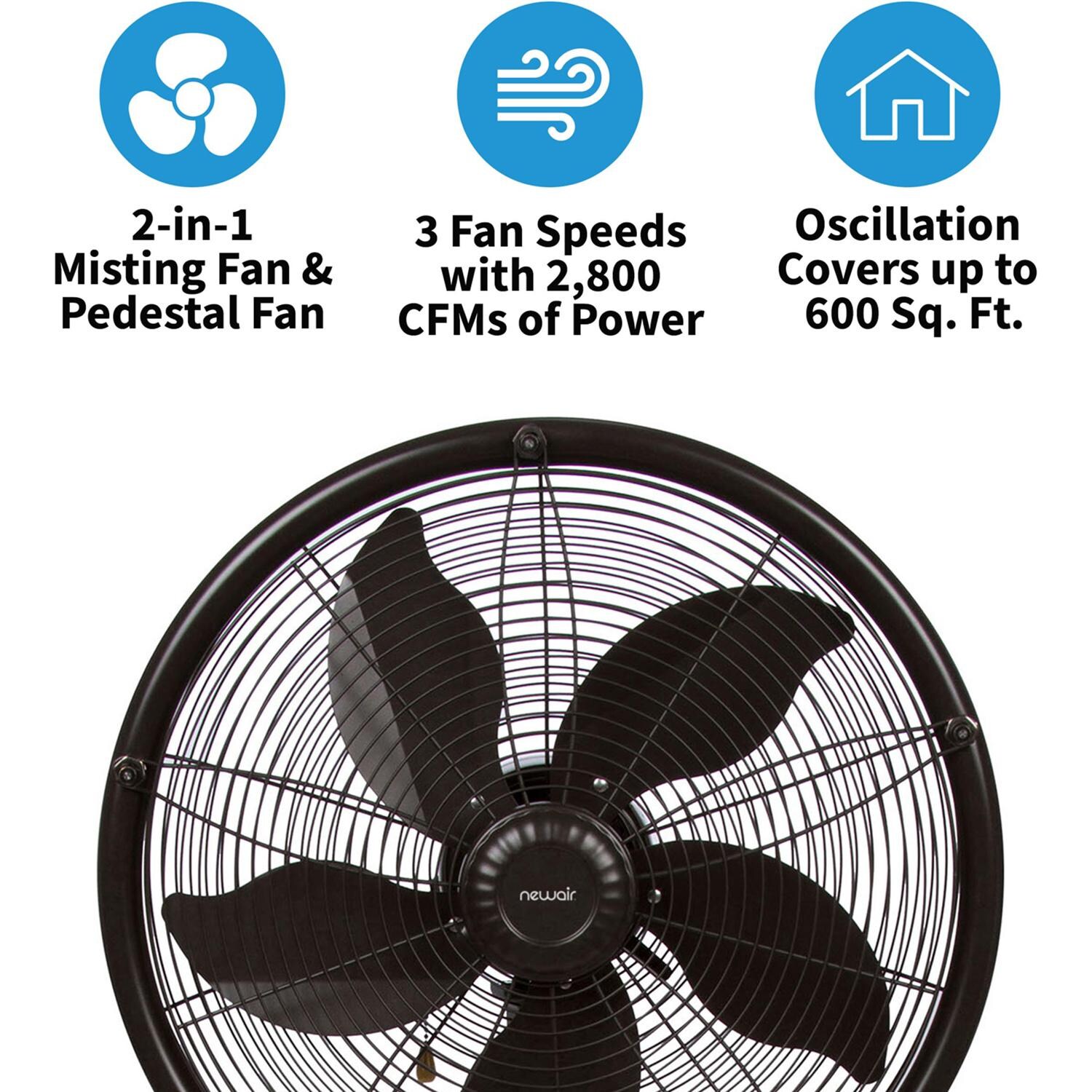 NewAir AF-600 18-in Misting & Oscillating Pedestal Fan for Indoor & Outdoor w/ Adjustable Height & Head Tilt - 2800 CFM - Features - Detail thumbnail