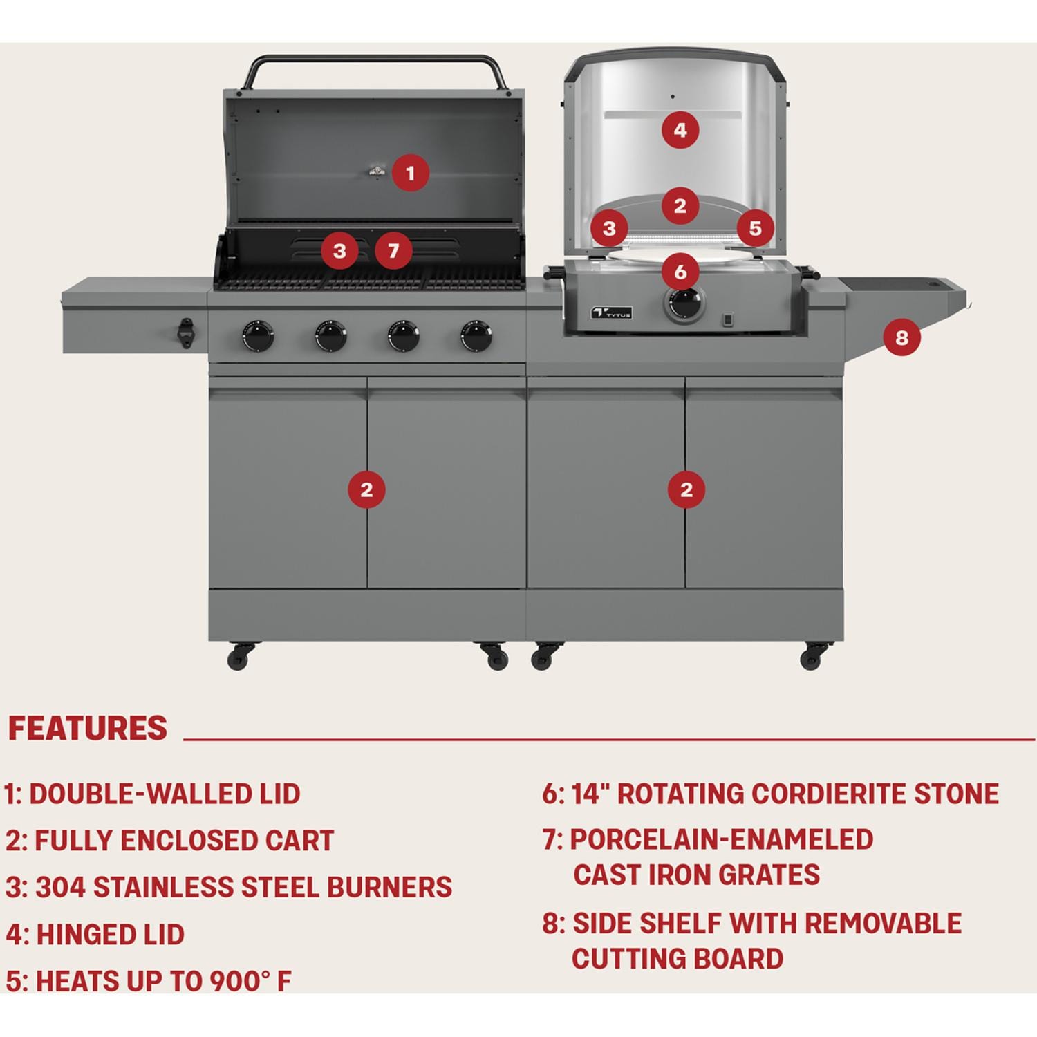 TYTUS TDT-BUN-053 Modular Duo w/ 4-Burner Gas Grill & Gas Pizza Oven - Overall Features - Detail thumbnail