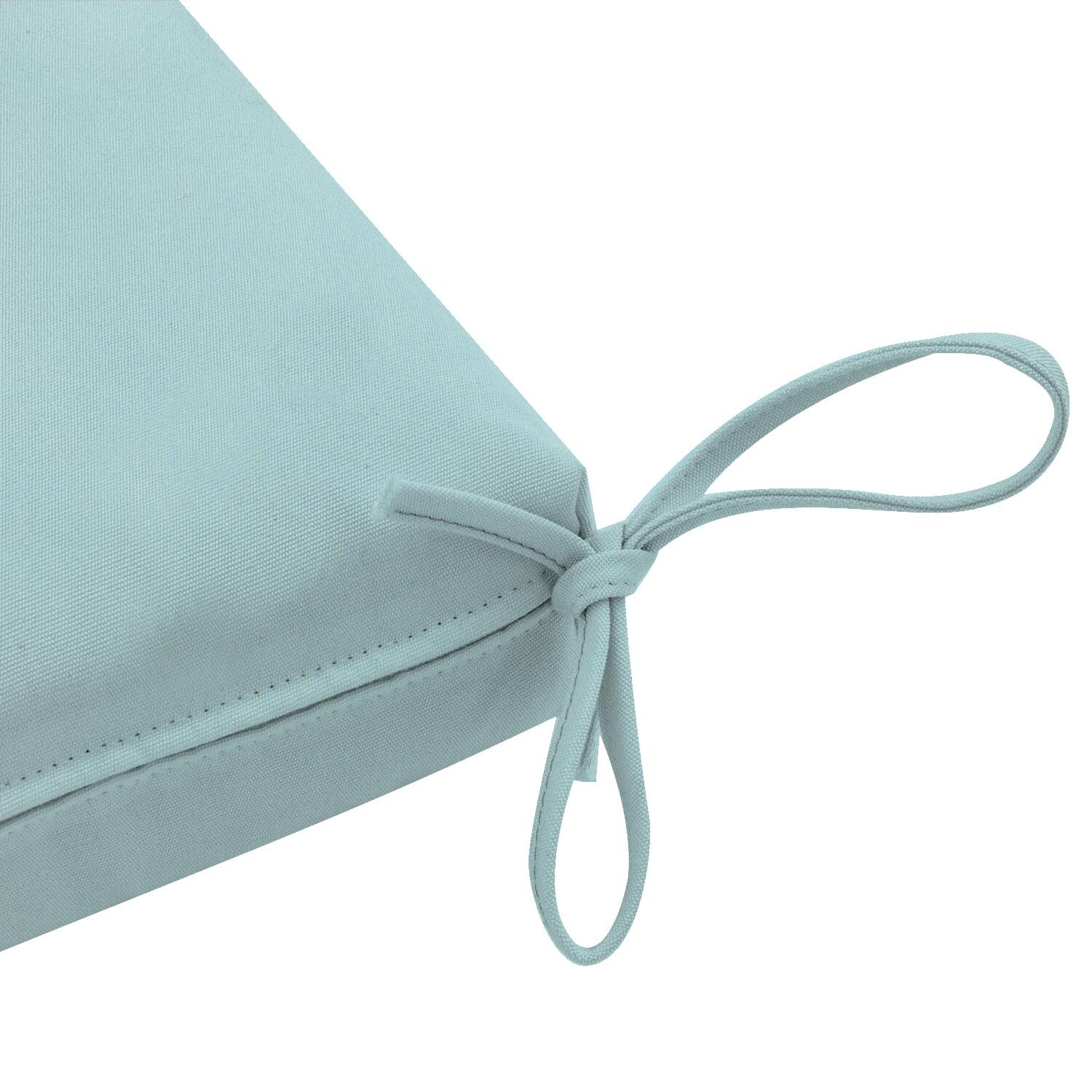 Sunbrella Canvas Glacier Large Outdoor Replacement Bench Cushion W/ Knife Edge By UltimatePatio.com - Tie Detail thumbnail