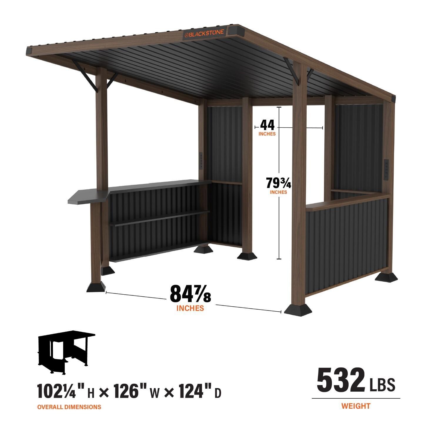 Blackstone 10 x 10-Foot Bar and Griddle/Grill Pavilion - Full Product - Dimensional thumbnail