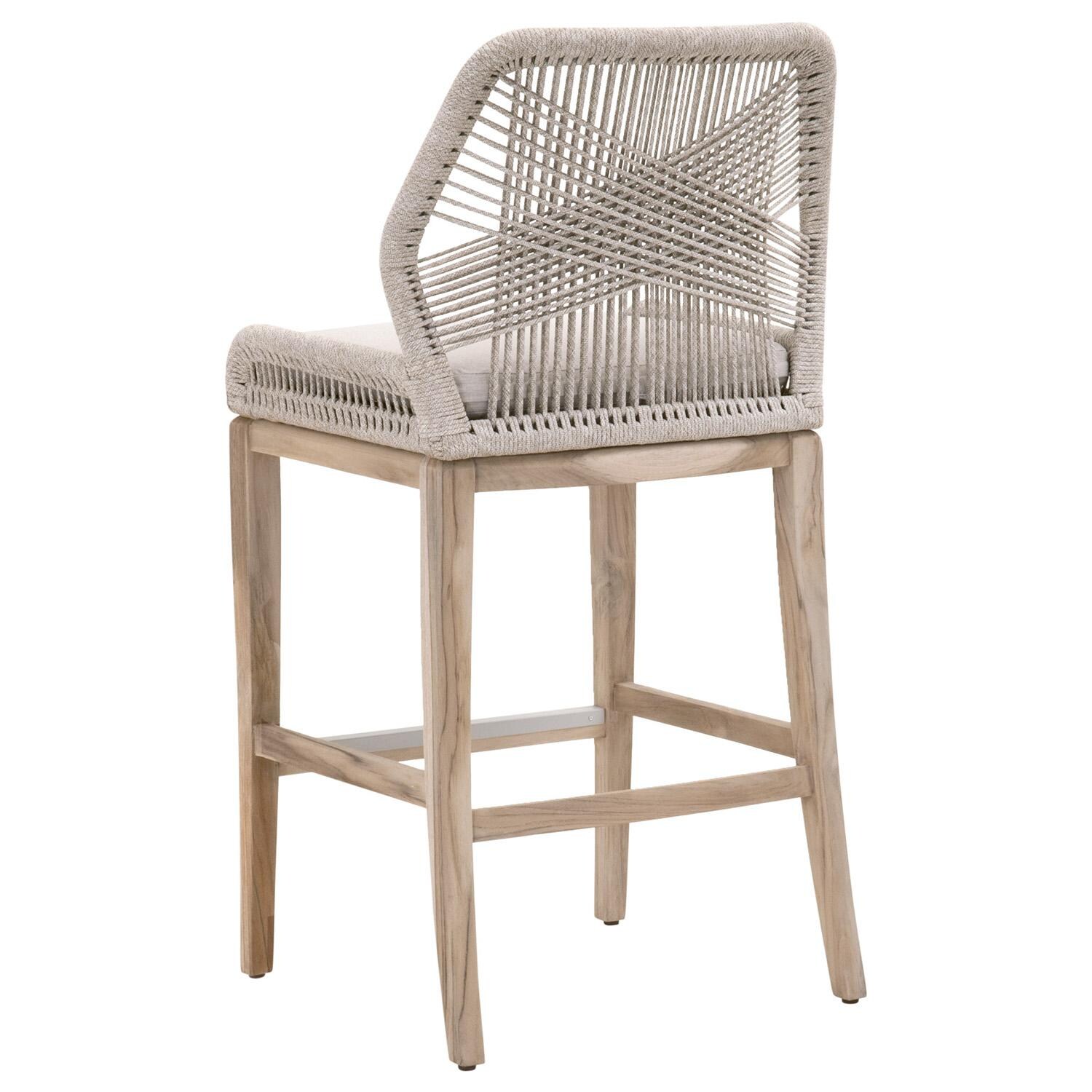Lakeview Peninsula Way Woven Rope Bar Stool in Taupe & White - Back Angled View thumbnail