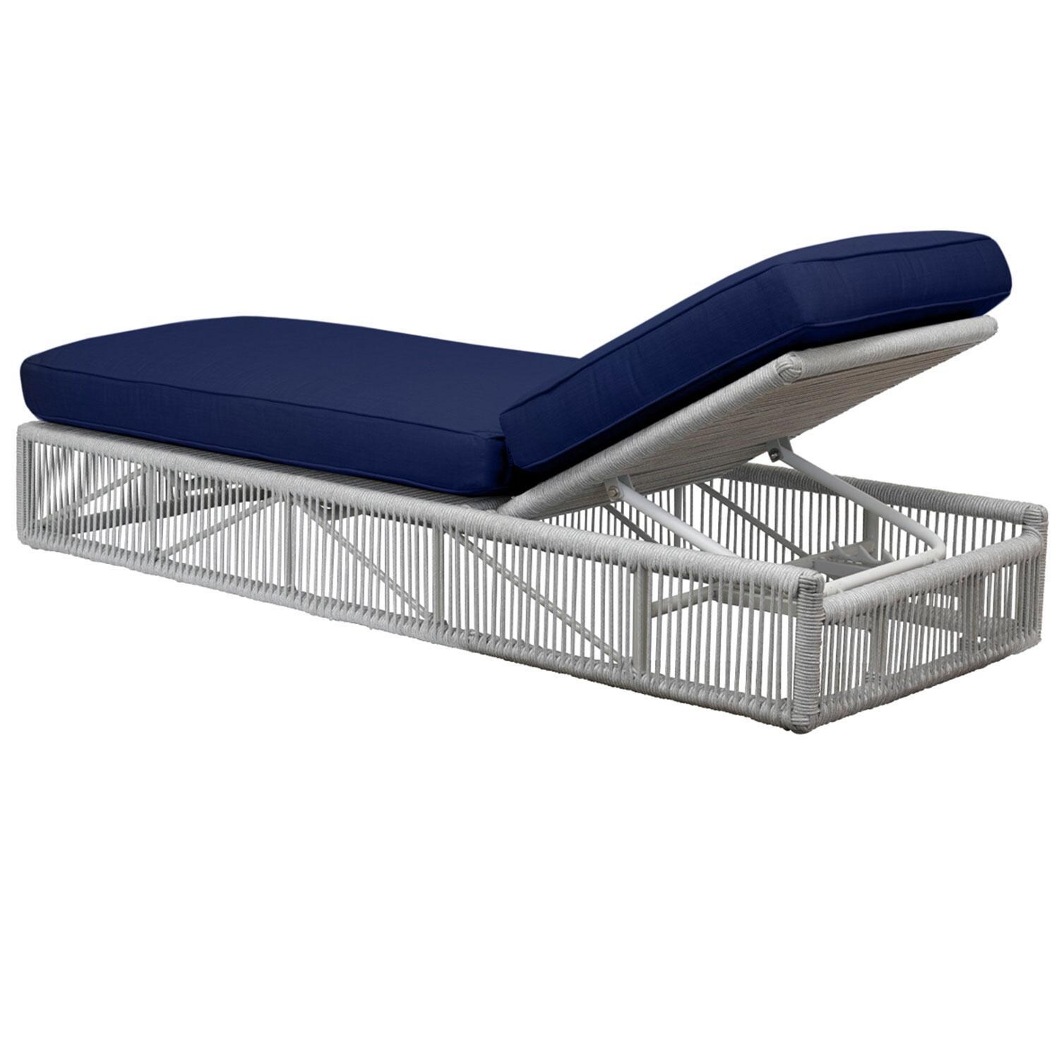 Miami Olefin Rope Adjustable Patio Chaise Lounge in Echo Midnight w/ Self Welt by Sunset West - Rear View - White Background thumbnail