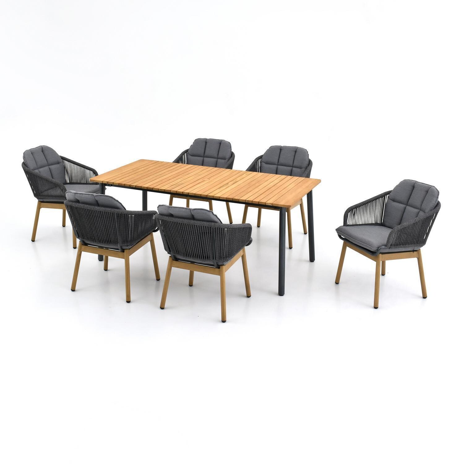 Lakeview Outdoor Designs LV-348-7 Lake Charles 7 Pc Aluminum Dining Set in Gray - Angle 2 - White Background thumbnail