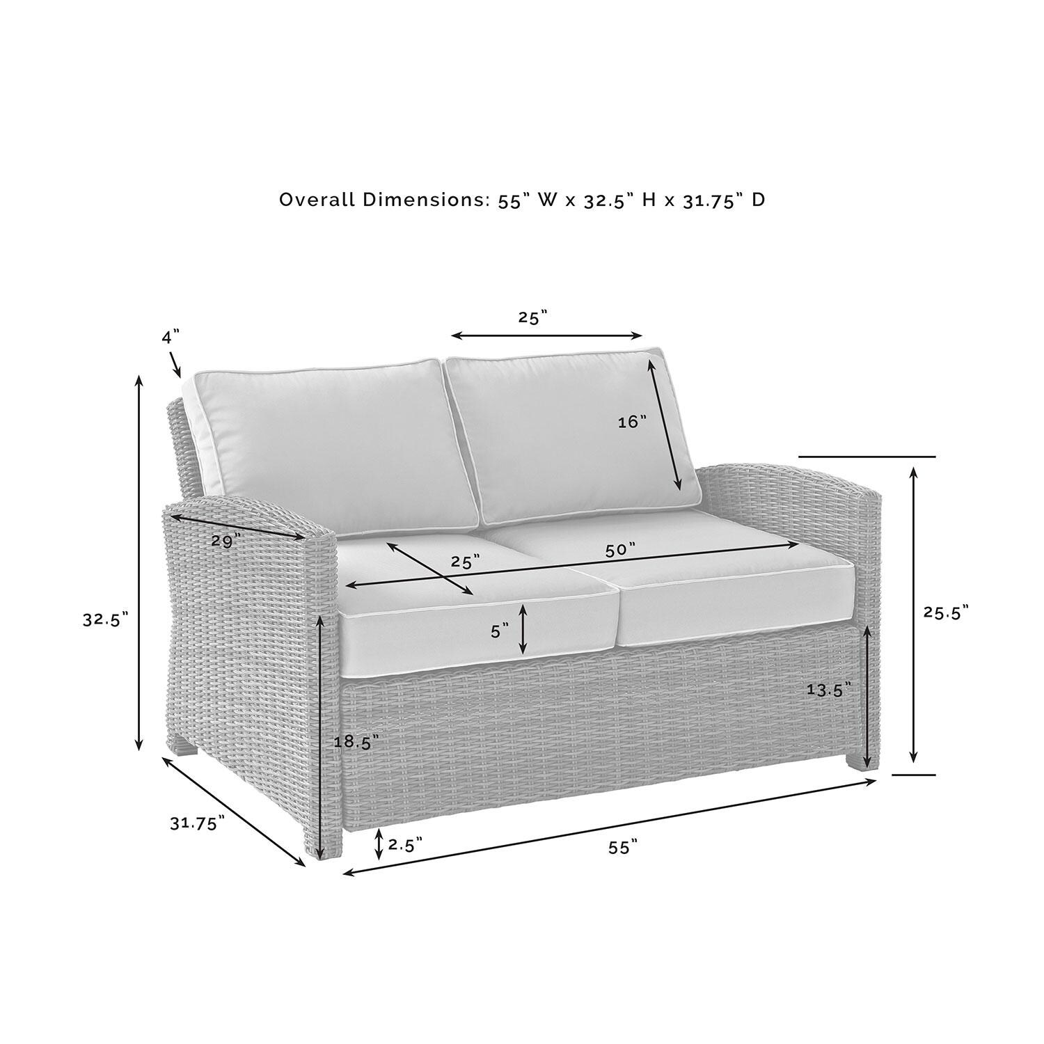Ultimate Patio UP-92397-SG 3Pc Wicker Outdoor Loveseat Set in Sangria - Loveseat Dimensions - Diagram thumbnail
