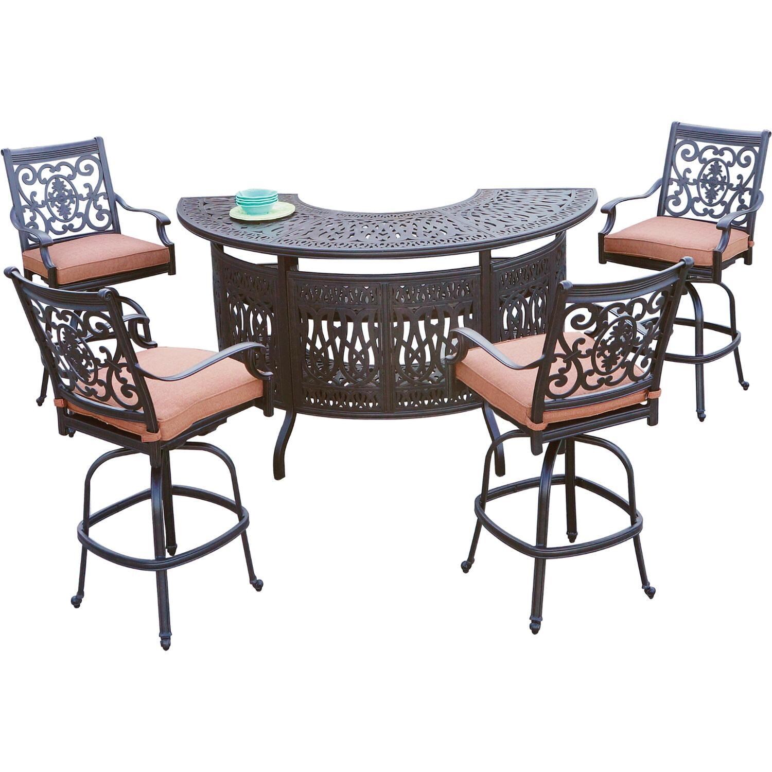 Darlee St. Cruz 5-Piece Patio Bar Set with Cushions and 75 Inch Party Bar - Set - White Background thumbnail