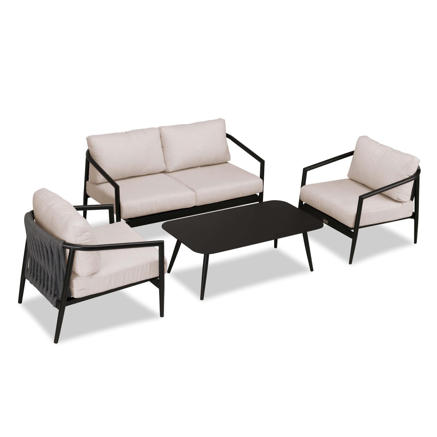 Lakeview Midnight Cove 4 Pc Aluminum Loveseat Seating Set in Black/Carbon/Cast Silver - Top - White Background thumbnail