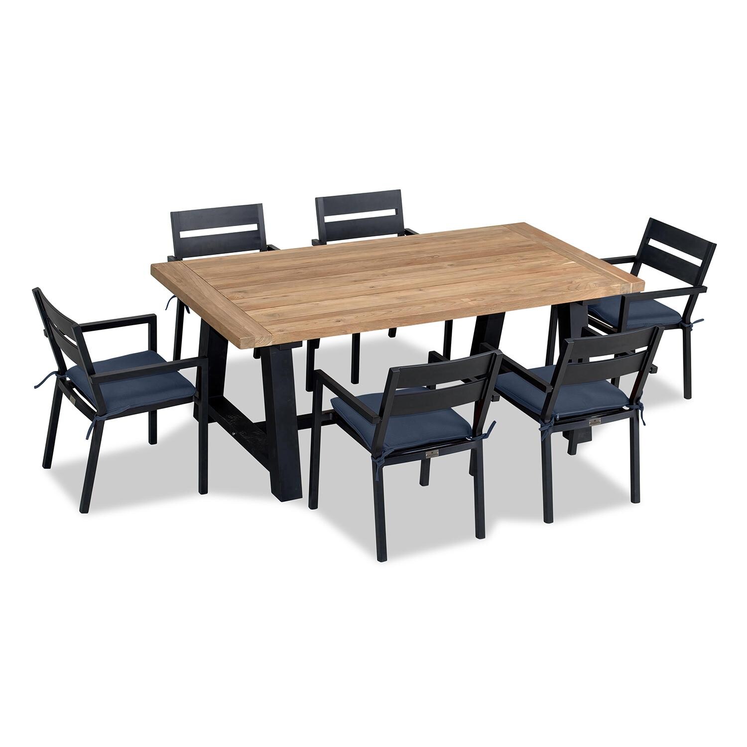 Calm Bay Mill 7 Pc Reclaimed Teak Aluminum Dining Set in Black/Spectrum Indigo by Lakeview Outdoor Designs