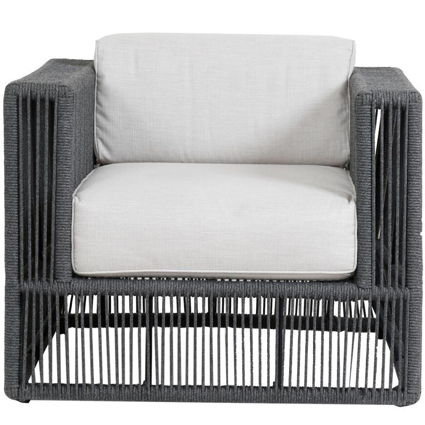 Milano Aluminum And Woven Rope Patio Club Chair W/ Sunbrella Echo Ash Cushions By Sunset West - White Background thumbnail