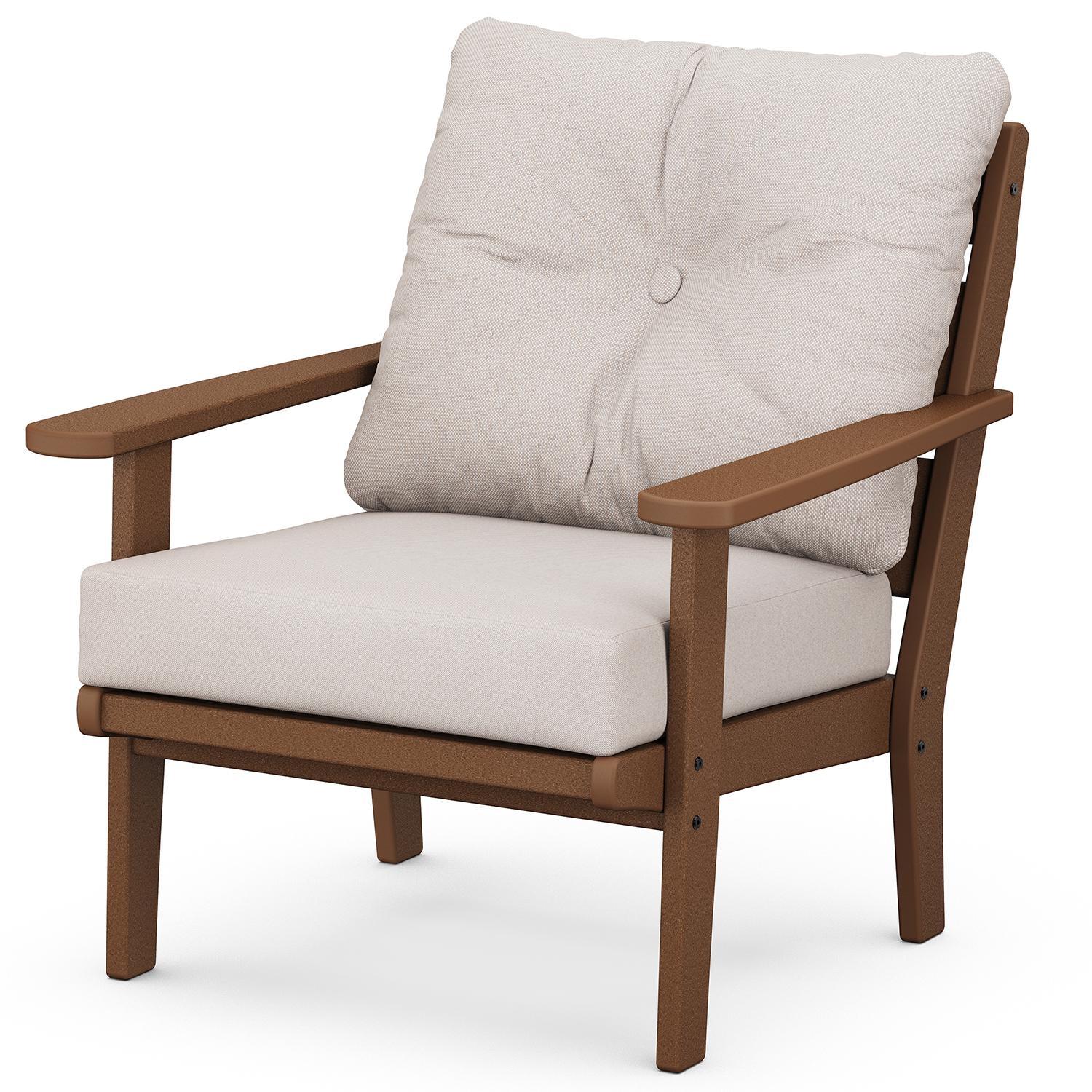 Lakeside Recycled Plastic Club Chair in Teak/Dune Burlap by POLYWOOD