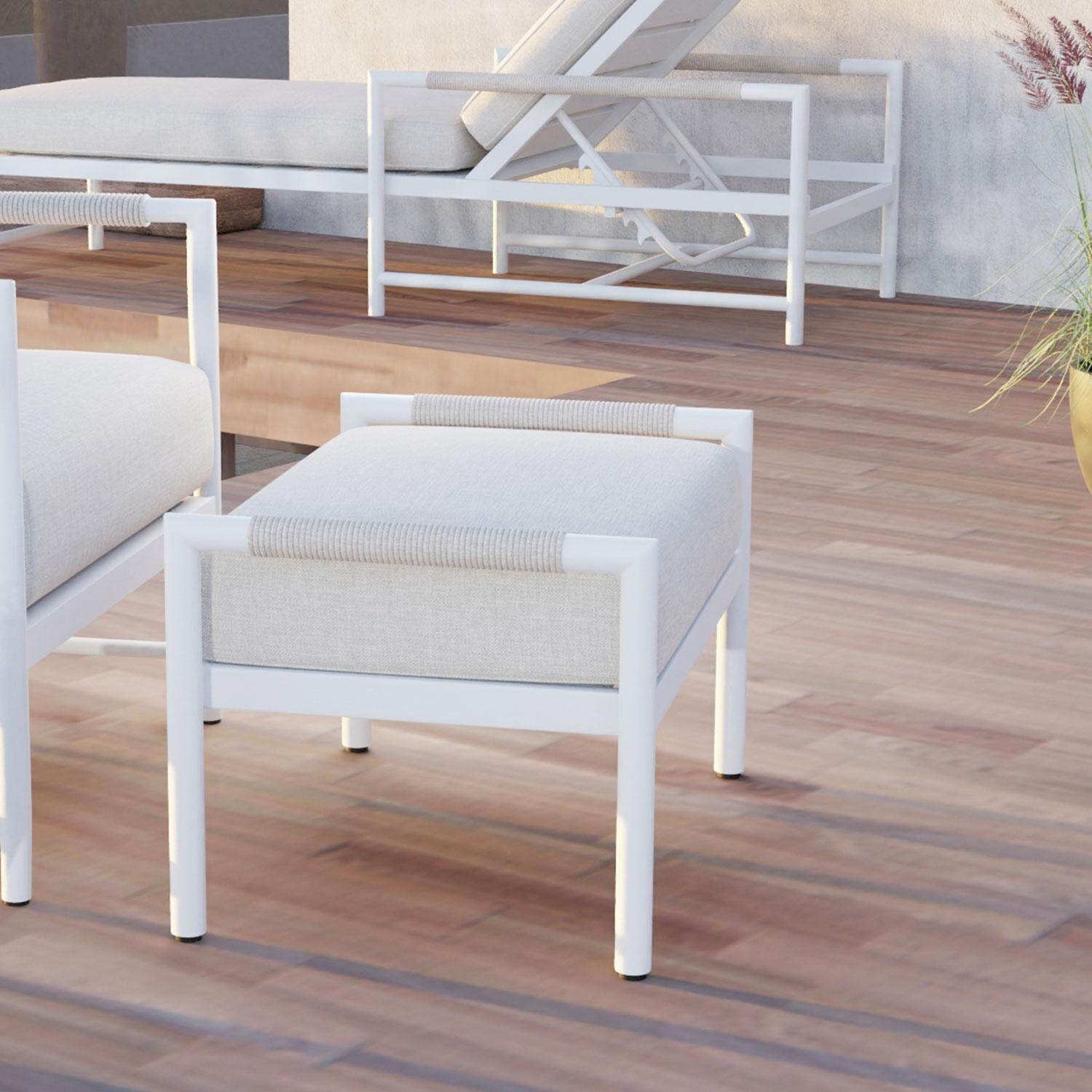 Sabbia Aluminum Ottoman in Echo Midnight w/ No Welt by Sunset West - Patio - Shown in Echo Ash Cushion Color finish - Lifestyle thumbnail