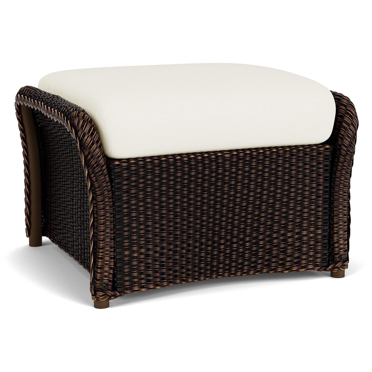Lloyd Flanders Weekend Retreat Woven Ottoman in Mink Finish W/ Sailcloth Salt Fabric - Back Left thumbnail