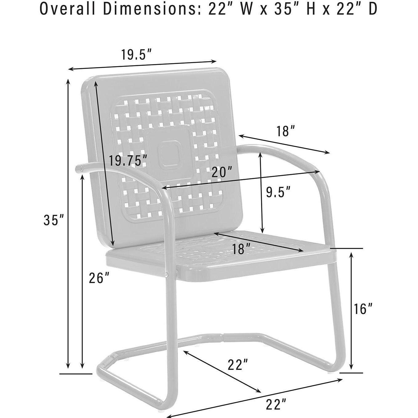 Ultimate Patio UP-32252RE 3Pc Retro Outdoor Chair Set in Red Gloss W/ Red Gloss Table - Chair Dimensions - Diagram thumbnail