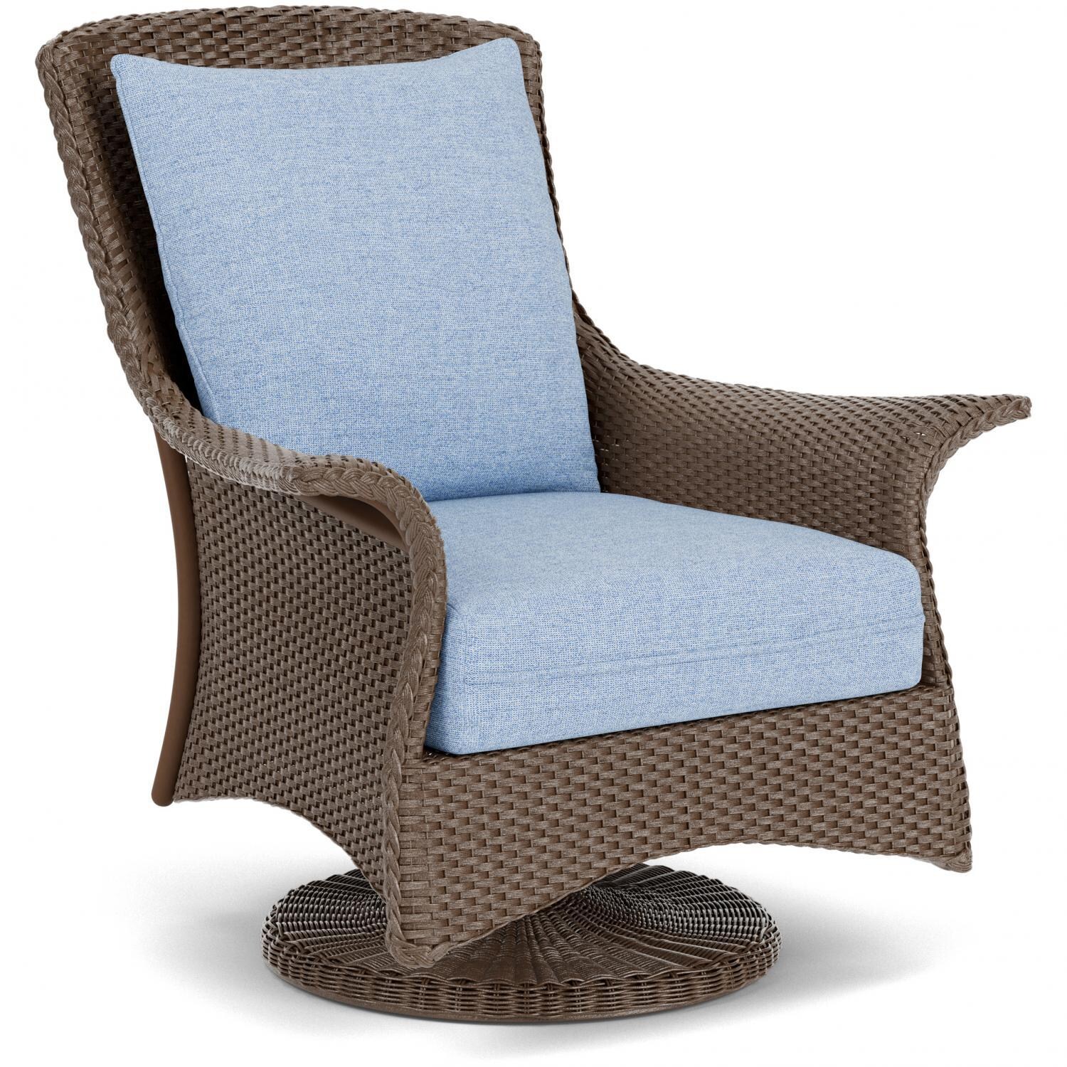 Lloyd Flanders Mandalay Swivel Rocker Lounge Chair in Bark Finish with Demo Skyway Fabric - Angled thumbnail