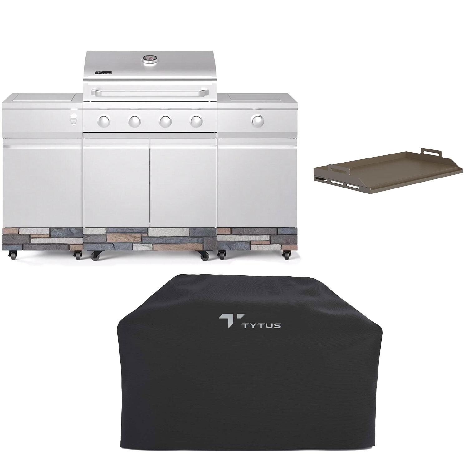 TYTUS Fresno Series 5-Burner Propane Island Grill in Stainless Steel + Ash Stone w/ Cover & Griddle - All Included - White Background thumbnail