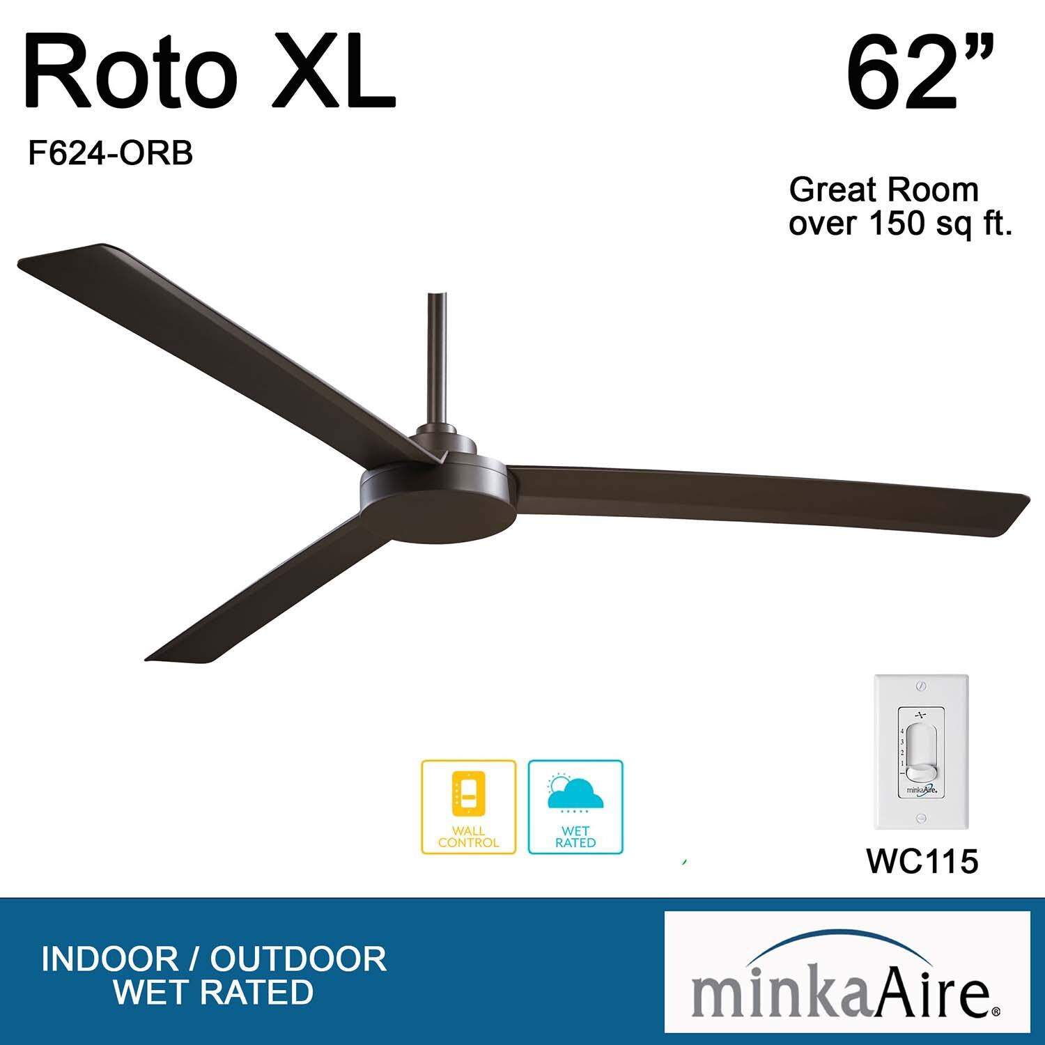 Minka-Aire F624-ORB Roto XL 62-Inch 3-Blade Ceiling Fan in Oil Rubbed Bronze Finish w/ Oil Rubbed Bronze Blades - Overview thumbnail