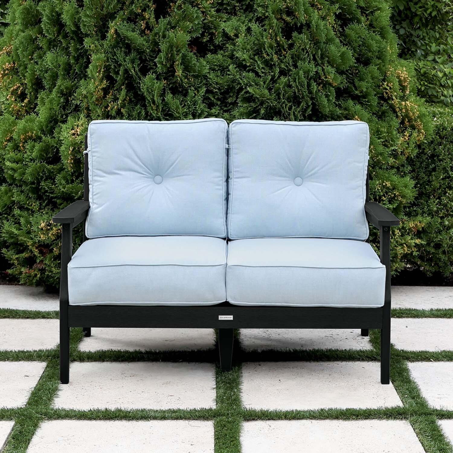 Blushing Bay 2 Person Recycled Plastic Loveseat in Bliss Dew/Black by Lakeview Outdoor Designs