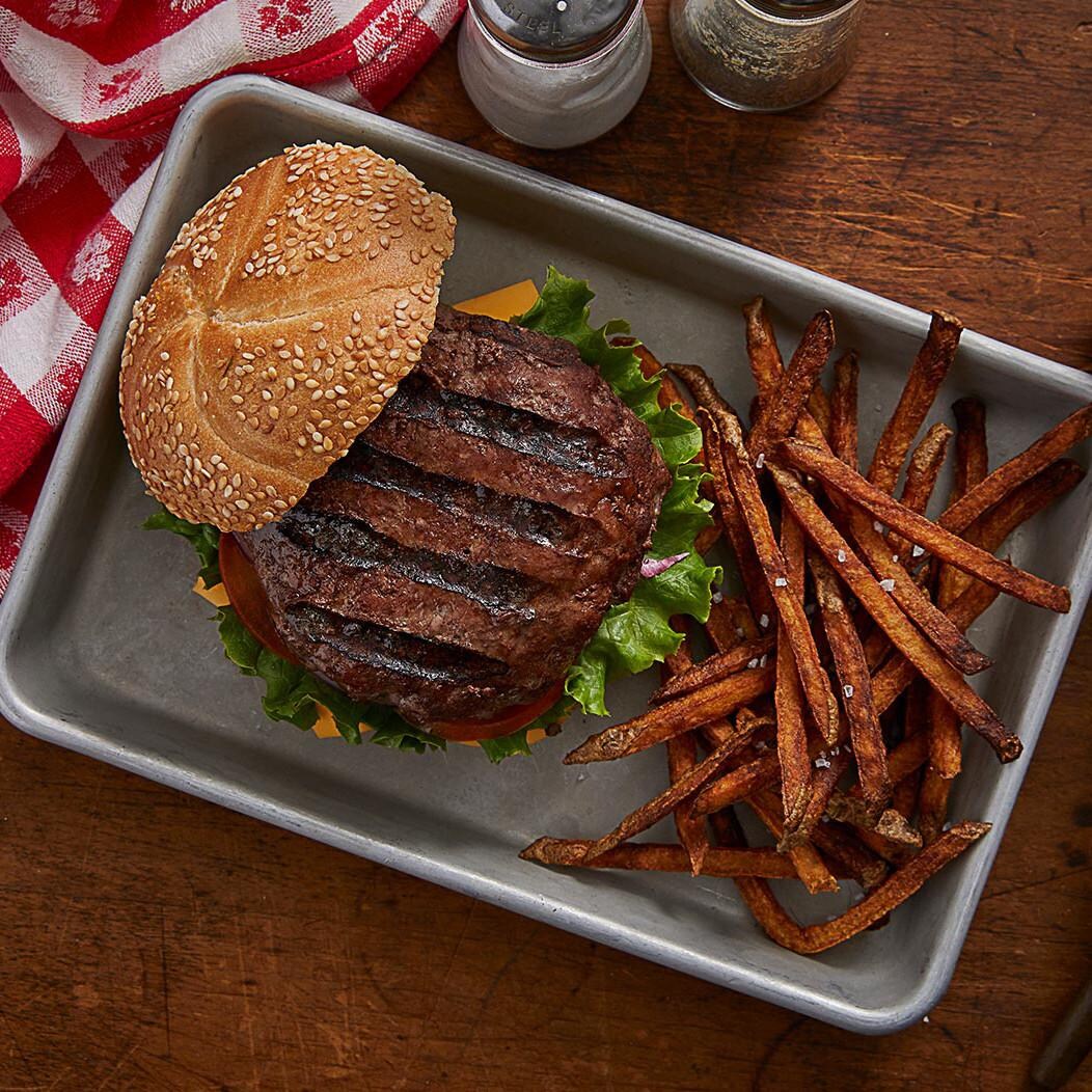 Rastellis - RS40 - USDA Organic Grass-Fed Steaks & Burgers Plan - USDA Organic Grass-Fed Steak Craft Burgers - Cooked thumbnail