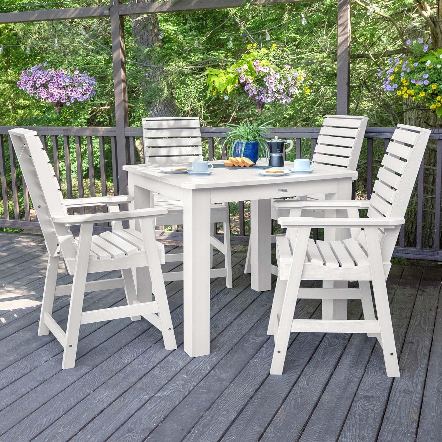 Elm Pointe 5 Pc Recycled Plastic Square Counter Height Dining Set in White by Lakeview Outdoor Designs