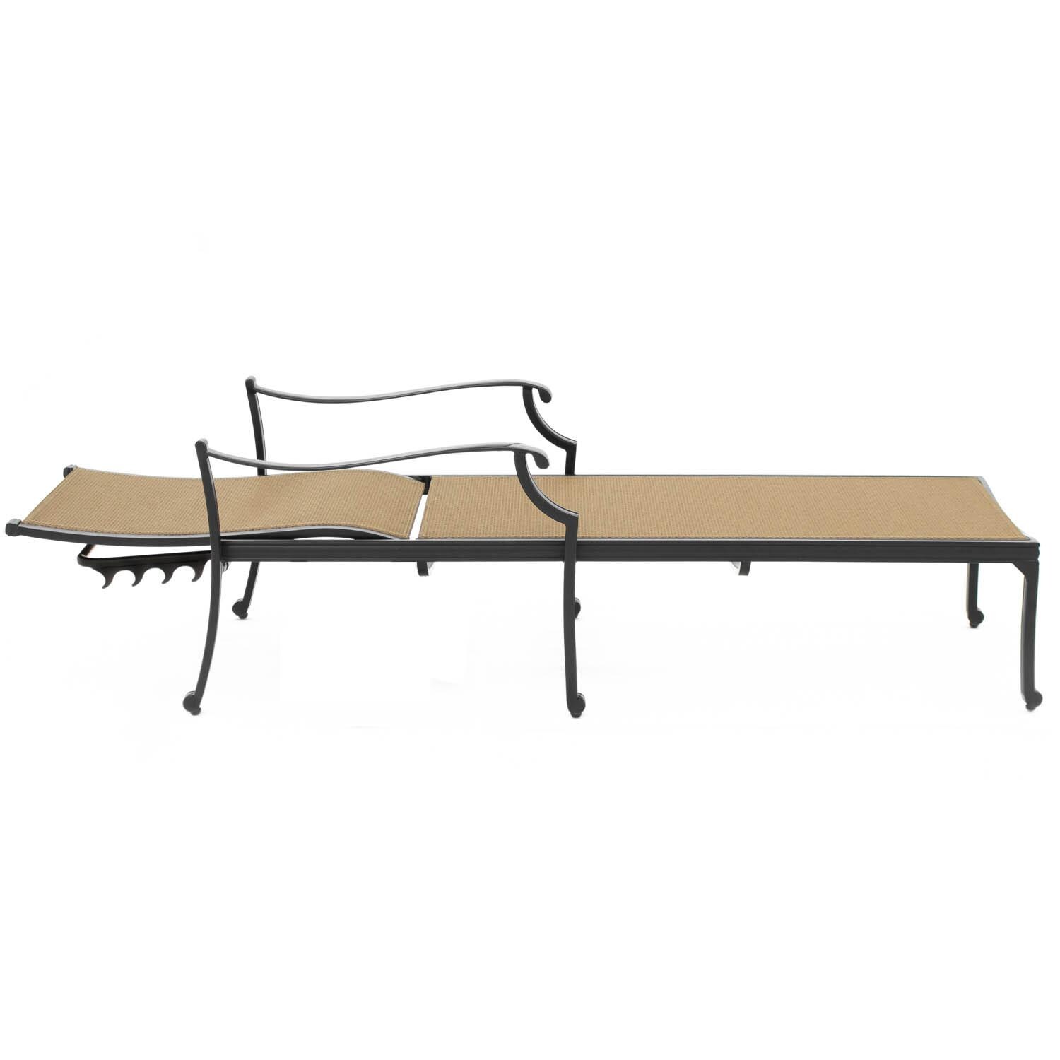 Bocage Sling Patio Chaise Lounge W/ Sunbrella Heather Beige Cushion By