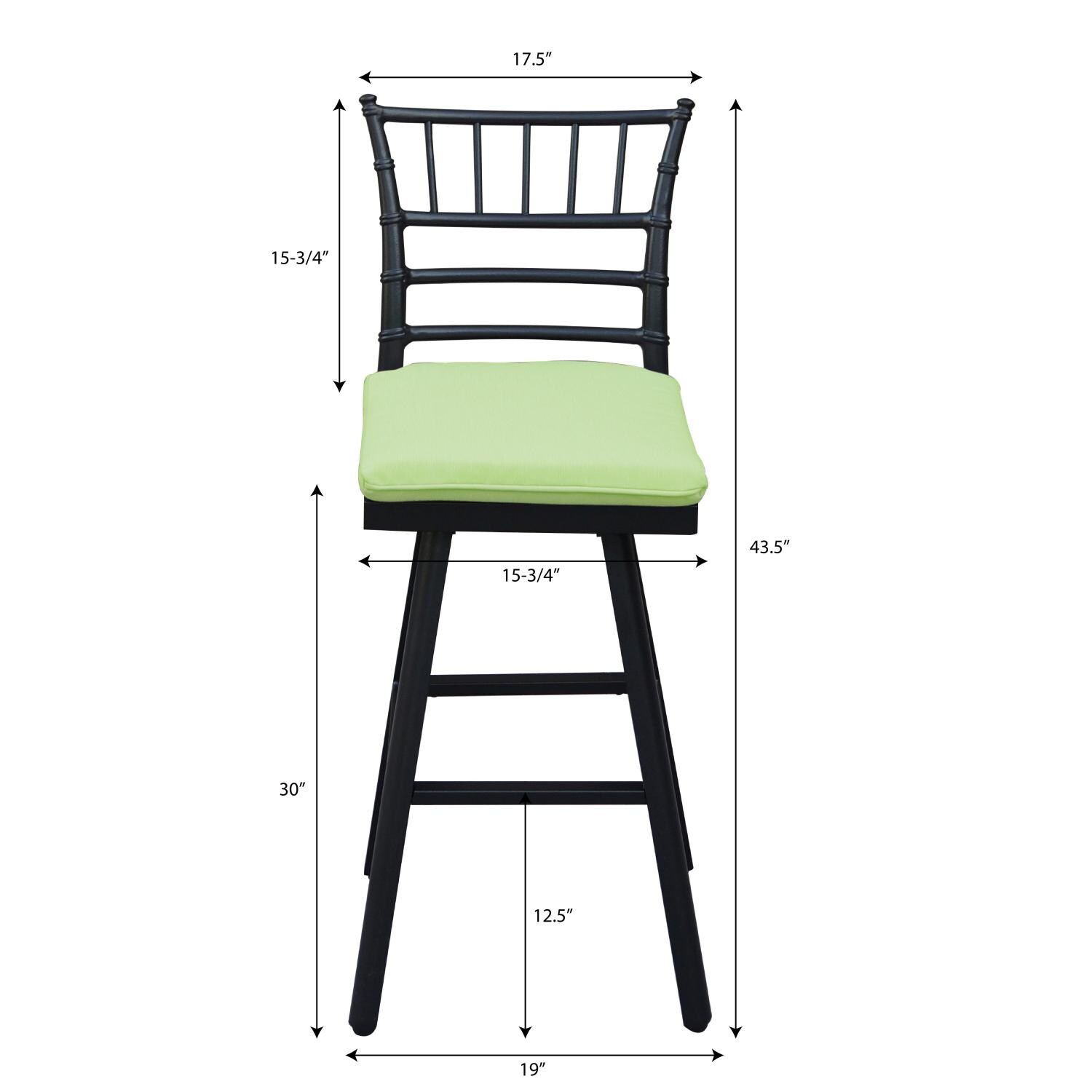 Bella Aluminum 3 Pc Patio Bar Set w/ 30-in Round Bar Table in Green by Darlee - Bar Stool Dimensions - Dimensional thumbnail