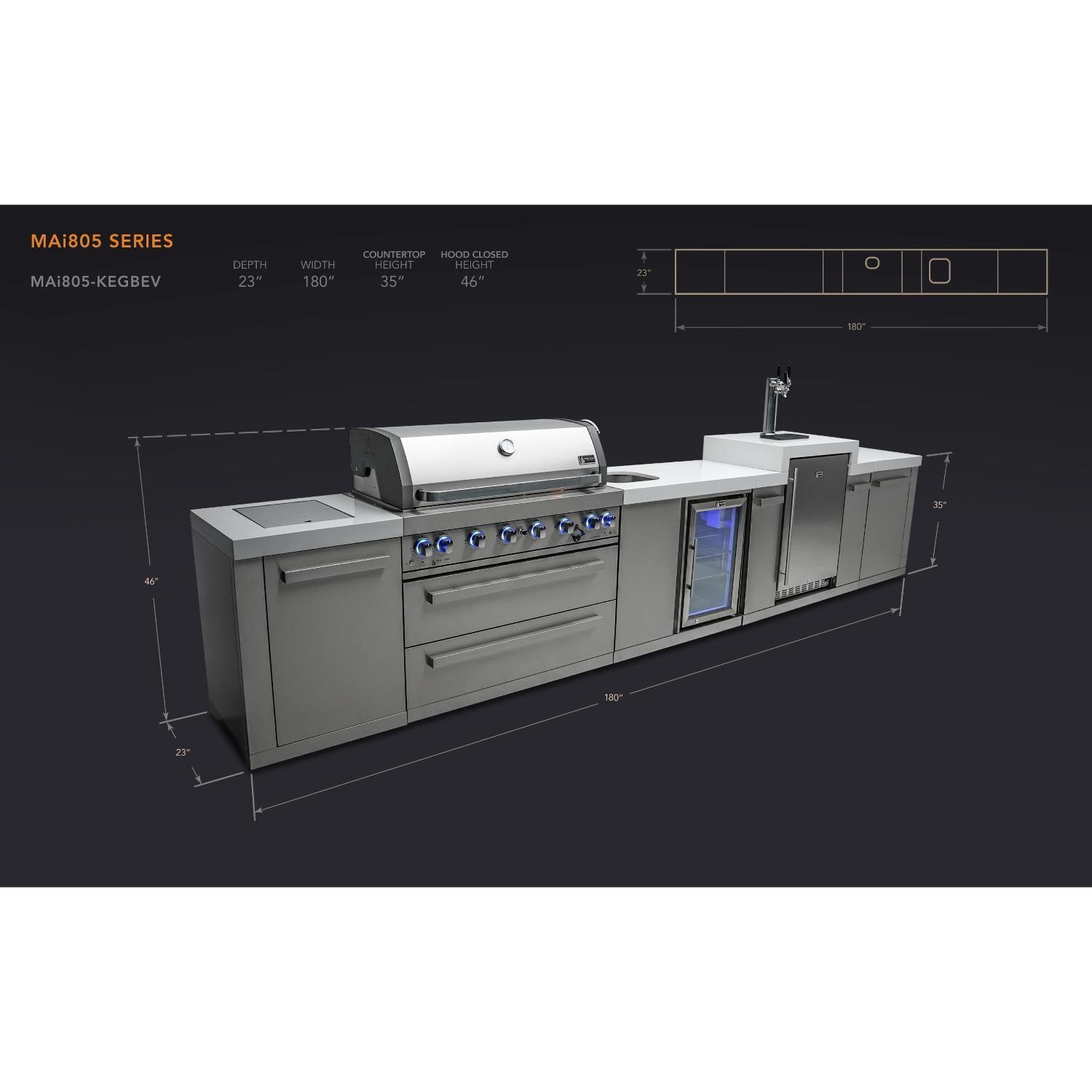 Mont Alpi 805 Natural Gas Island w/ Kegerator & Beverage Center (Ships Propane w/ Conversion Kit) - Dimensions - Dimensional thumbnail