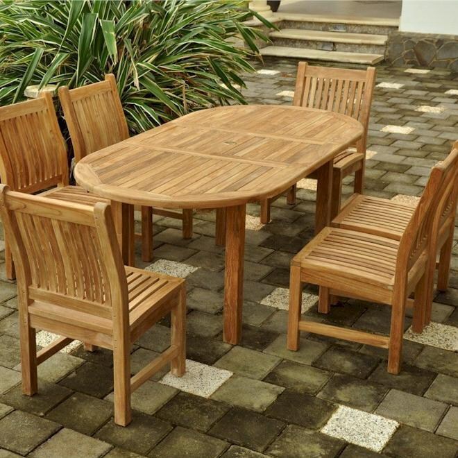 Bahama 7 Piece Teak Patio Dining Set W/ 59 X 39 Inch Round Extension Table By Anderson Teak image
