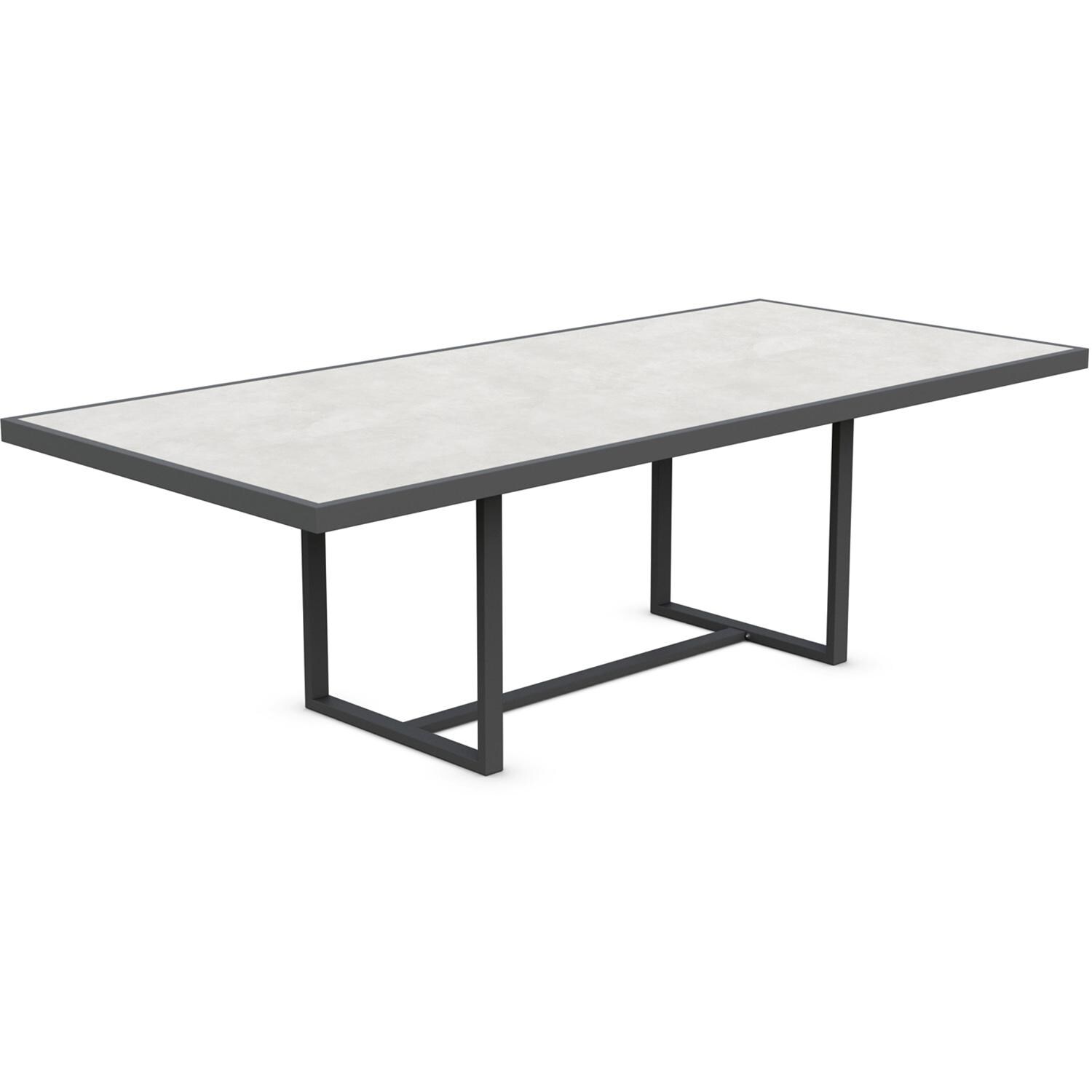 Azzurro Living Pavia 96 Inch Charcoal Aluminum Dining Table W/ Helena Dekton Top - Angled - White Background thumbnail