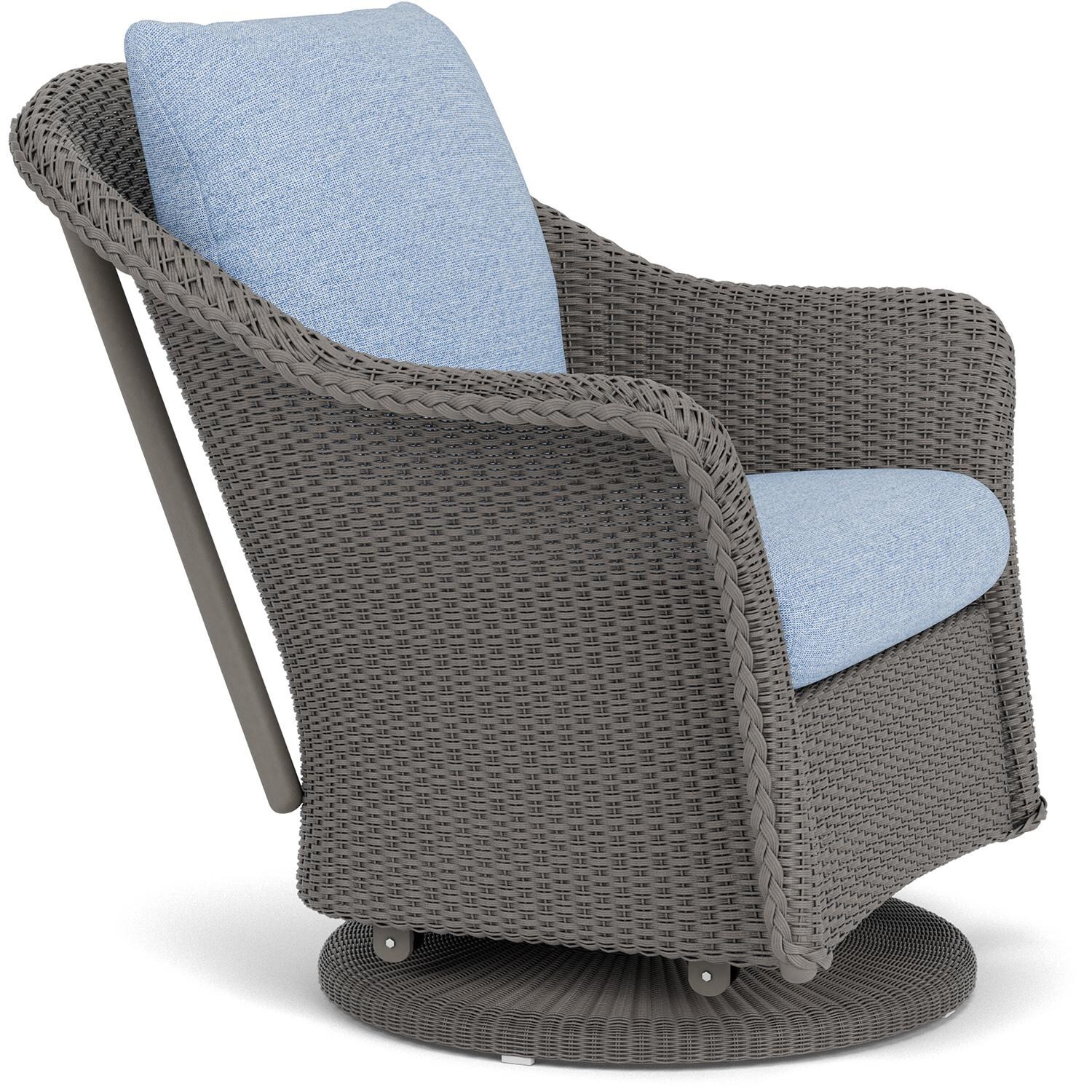 Lloyd Flanders Weekend Retreat Swivel Glider Lounge Chair in Pewter Finish W/ Demo Skyway Fabric - Angled thumbnail