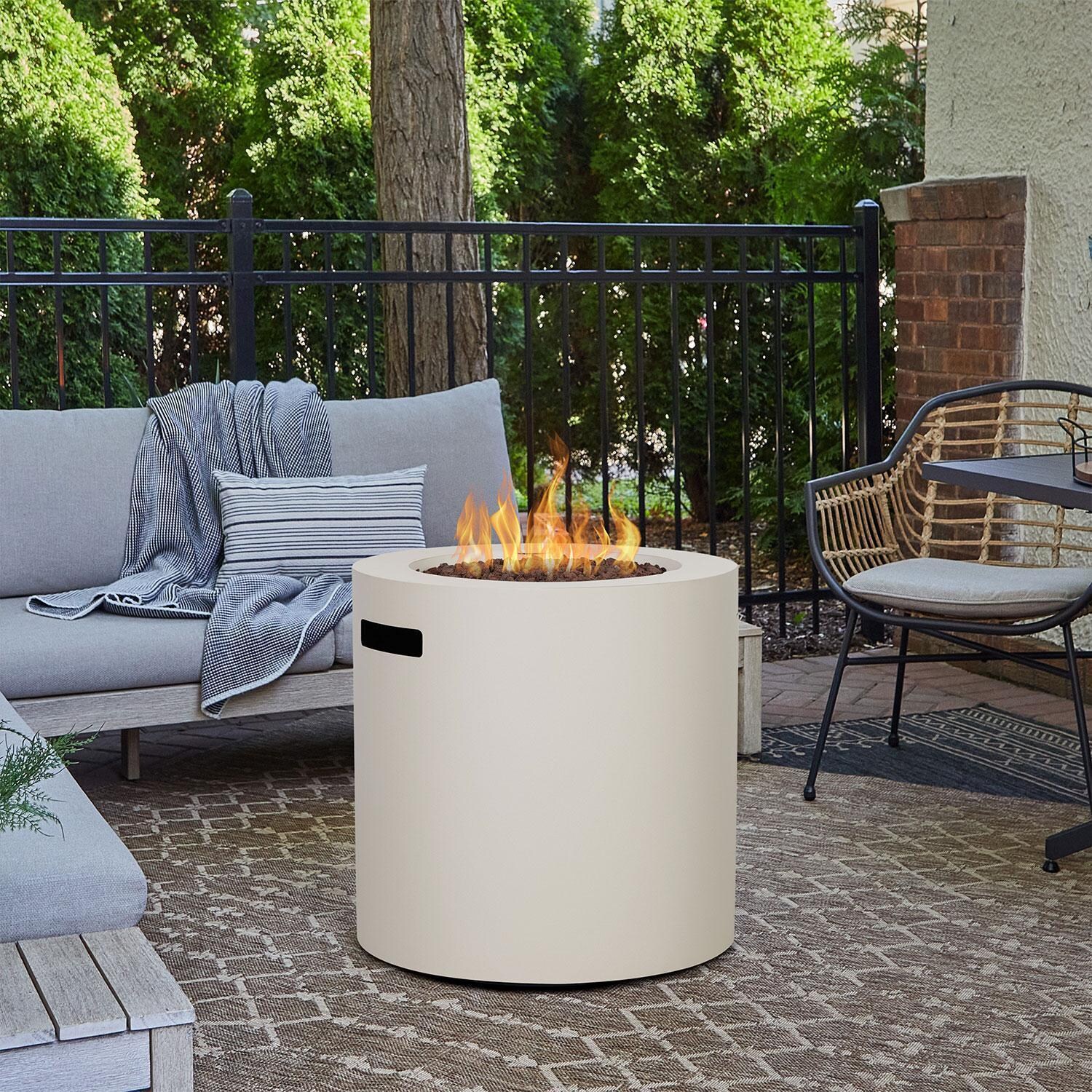 Elysian 24-in Round Steel Propane Fire Pit Table w/ Hidden Propane Tank in Light Sand by Lakeview Outdoor Designs - Back Patio - Lifestyle thumbnail