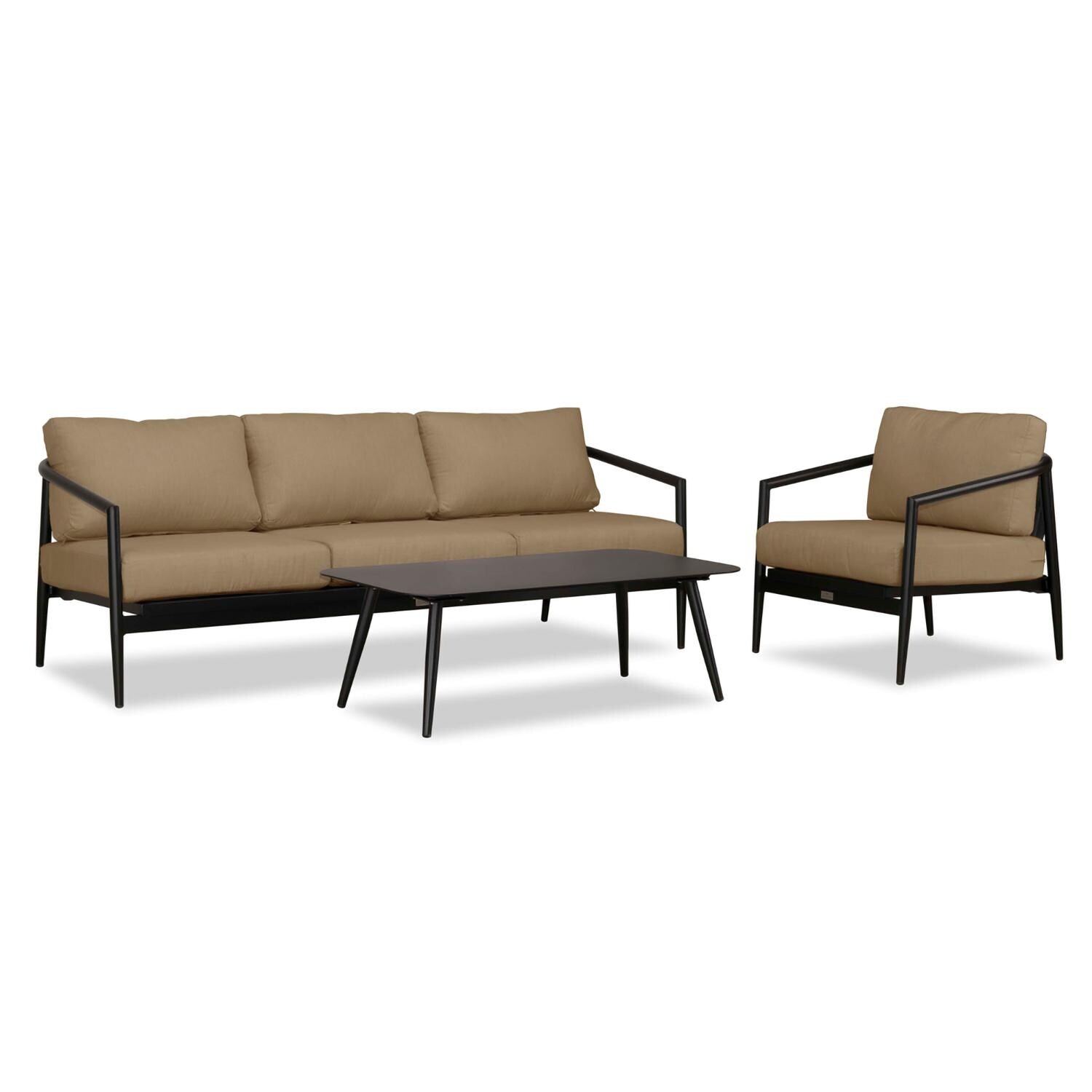 Lakeview Midnight Cove 3 Pc Aluminum Sofa Seating Set in Black/Carbon/Heather Beige - Angled - White Background thumbnail