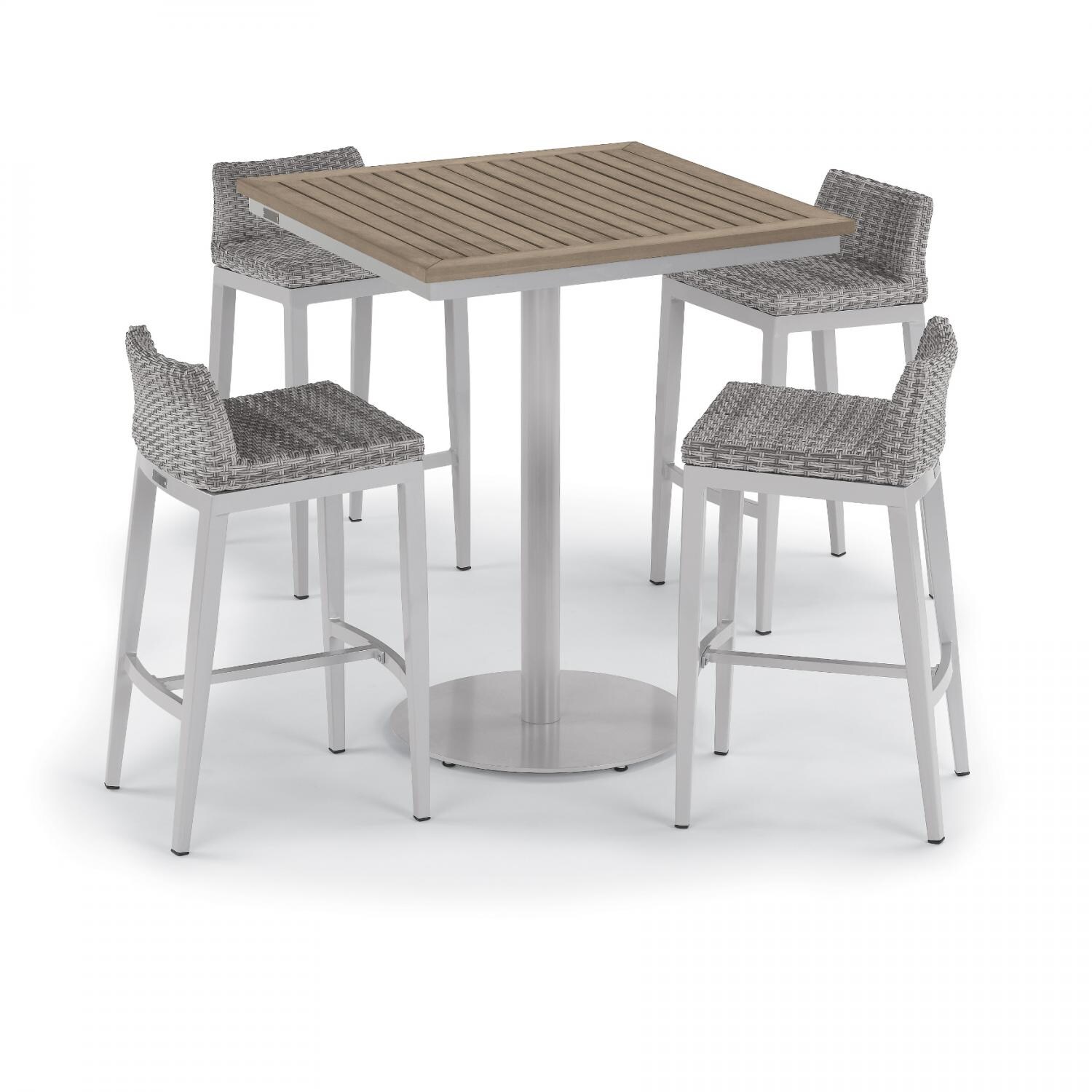 Argento 5 Piece Wicker Patio Bar Set W/ 36 Inch Square Tekwood Vintage Table By Oxford Garden thumbnail