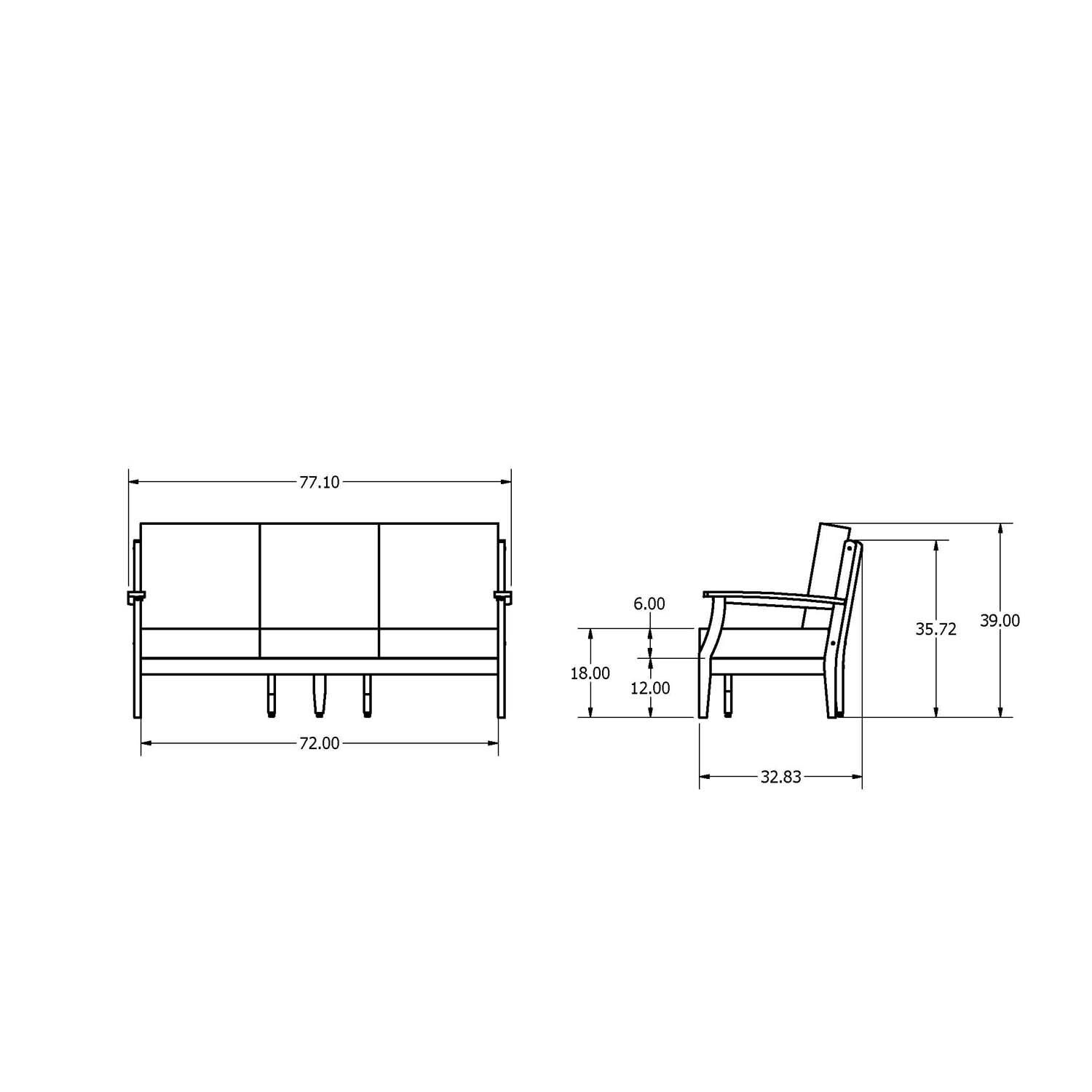 Blushing Bay 6 Pc Recycled Plastic Grand Seating Set in Canvas Seasalt/Woodland Brown by Lakeview Outdoor Designs - Sofa - Dimensional thumbnail
