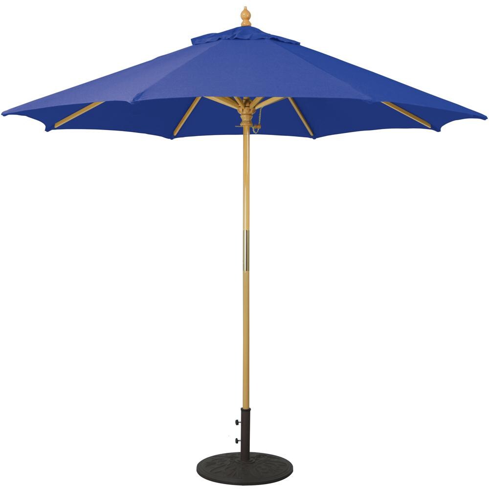 Galtech 9 Ft. Octagonal Hardwood Patio Market Umbrella W/ Push Lift - Light Wood W/ Sunbrella Canvas True Blue Canopy