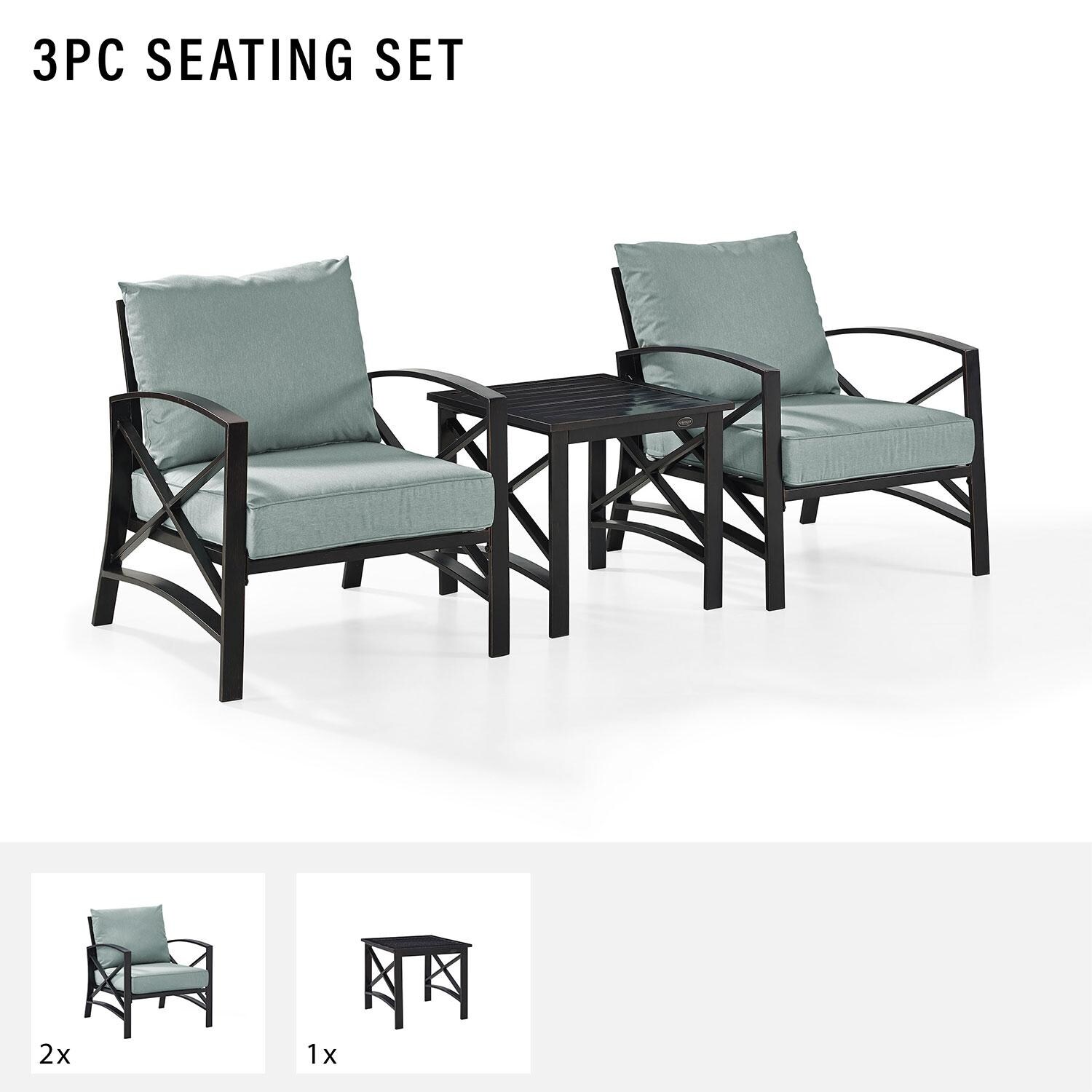 Ultimate Patio UP-82249BZ-MI 3Pc Outdoor Chair Set in Mist - Included in Set (Two Club Chairs and Middle Table) - Diagram thumbnail