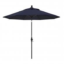 California Umbrella 9 Ft. Octagonal Aluminum Collar Tilt Patio Umbrella W/ Crank Lift & Fiberglass Ribs - Matted Black Frame / Sunbrella Canvas Navy Canopy