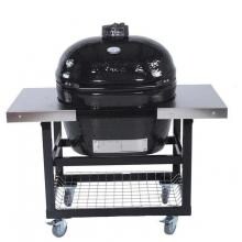 Primo Oval XL Ceramic Kamado Grill On Steel Cart With Stainless Side Tables image