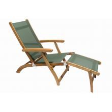 Steamer Teak Patio Chaise Lounge W/ Moss Sling By Royal Teak Collection