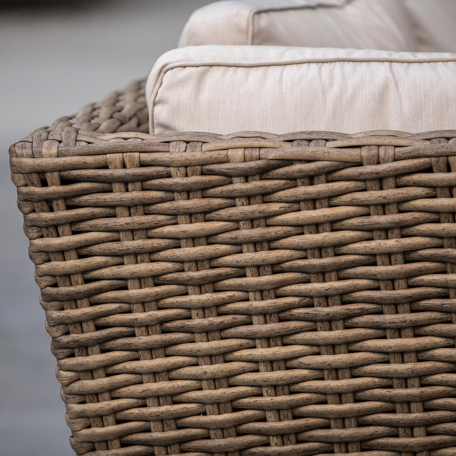 Havana 5 Person Wicker Sofa in Tobacco/Canvas Natural by Sunset West - Wicker - Detail thumbnail