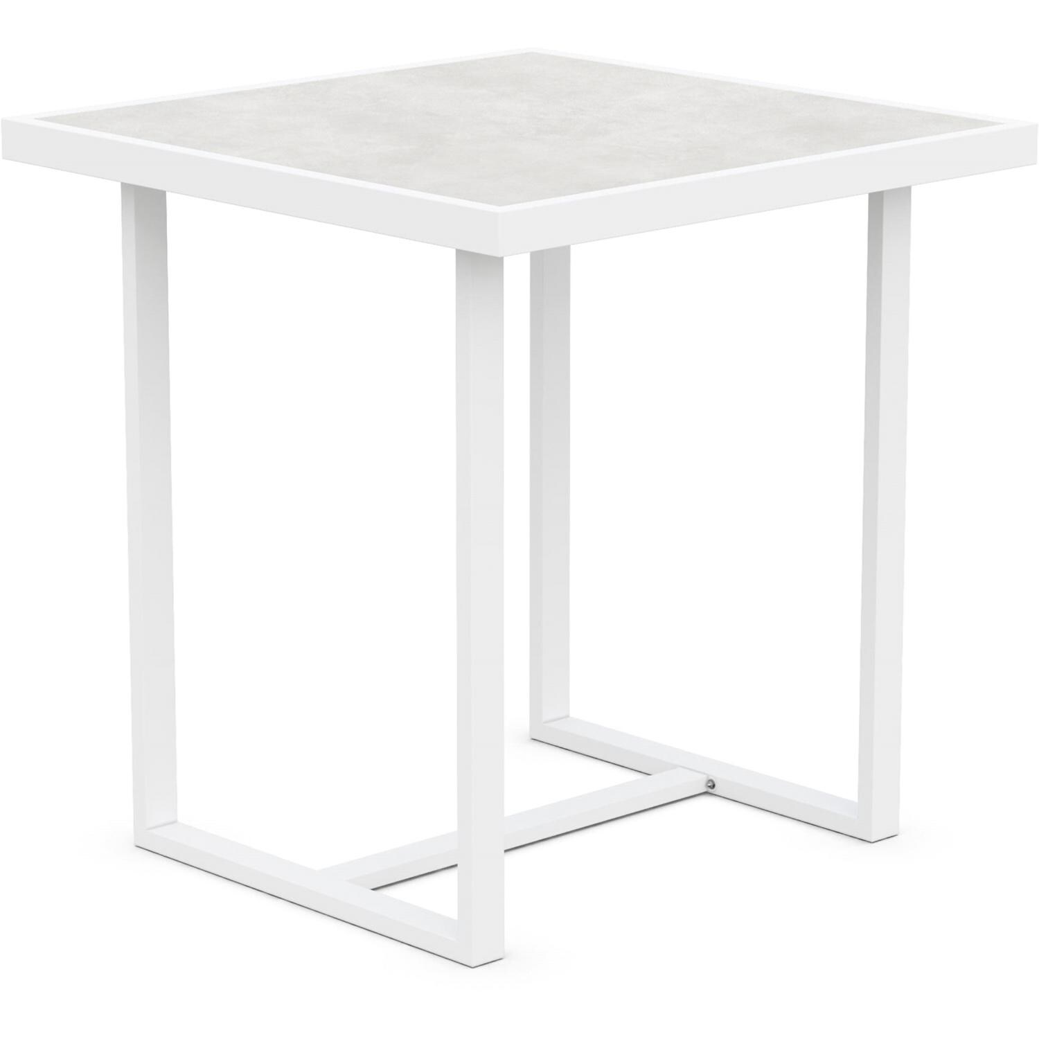 Azzurro Living Pavia 35 Inch White Aluminum Counter Table W/ Helena Dekton Top - Angled - White Background thumbnail