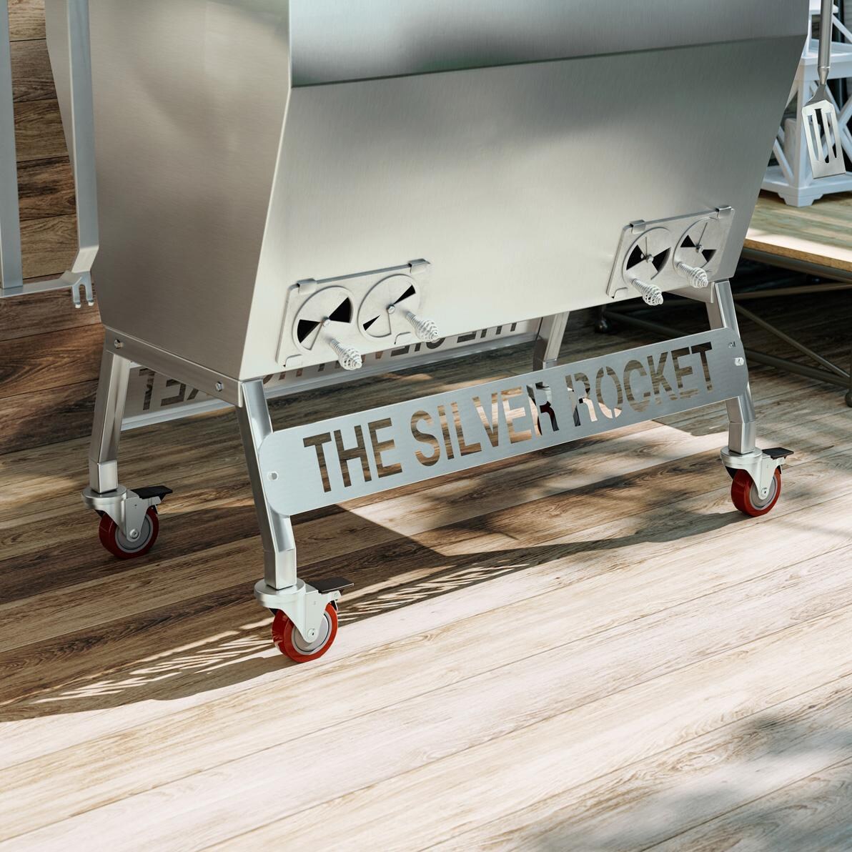 Rocket Outdoors LGSRF  Large Silver Rocket Kamado Grill - LGSRG - Bottom Vents and Wheels - Lifestyle thumbnail