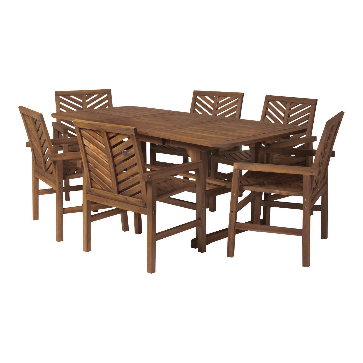 Ultimate Patio Wishlake 7 Piece Acacia Patio Dining Set W/ 55-79 X 35 Inch Extension Rectangular Table - Dark Brown - Angled Right thumbnail
