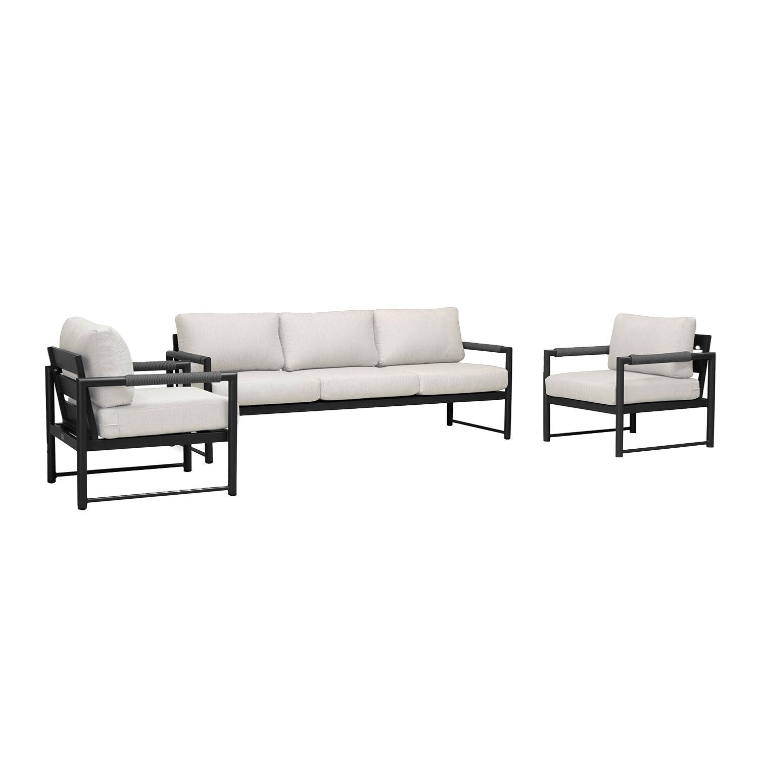 Lakeview AVEBAY-BK-CO-SET141-CS Avenue Bay Black/Carbon 3 Pc Sofa Club Chair Set - Cast Silver - Angled - White Background thumbnail